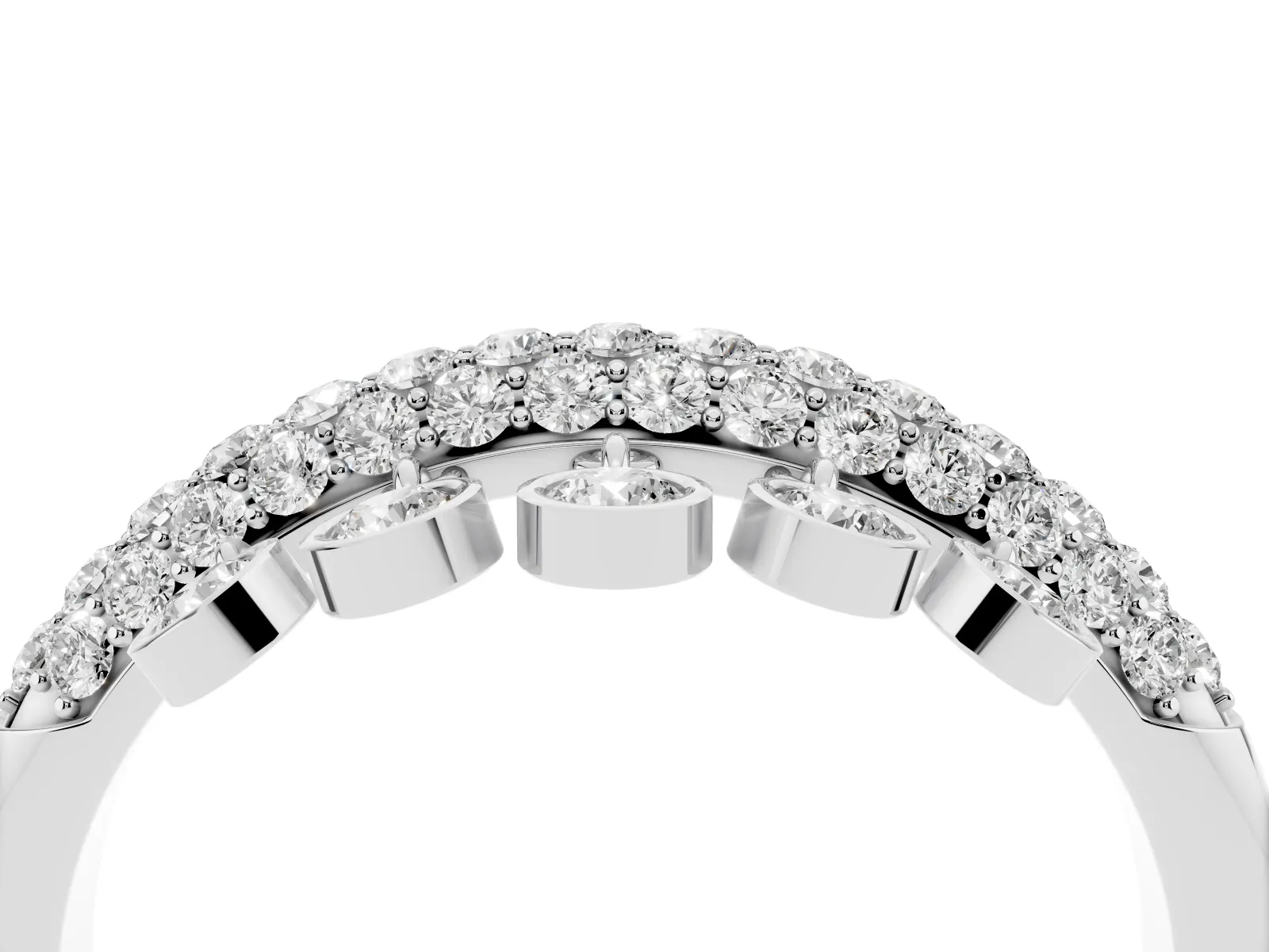 Round Diamond Dangle Promise Ring with Round Diamond Pavé Silver