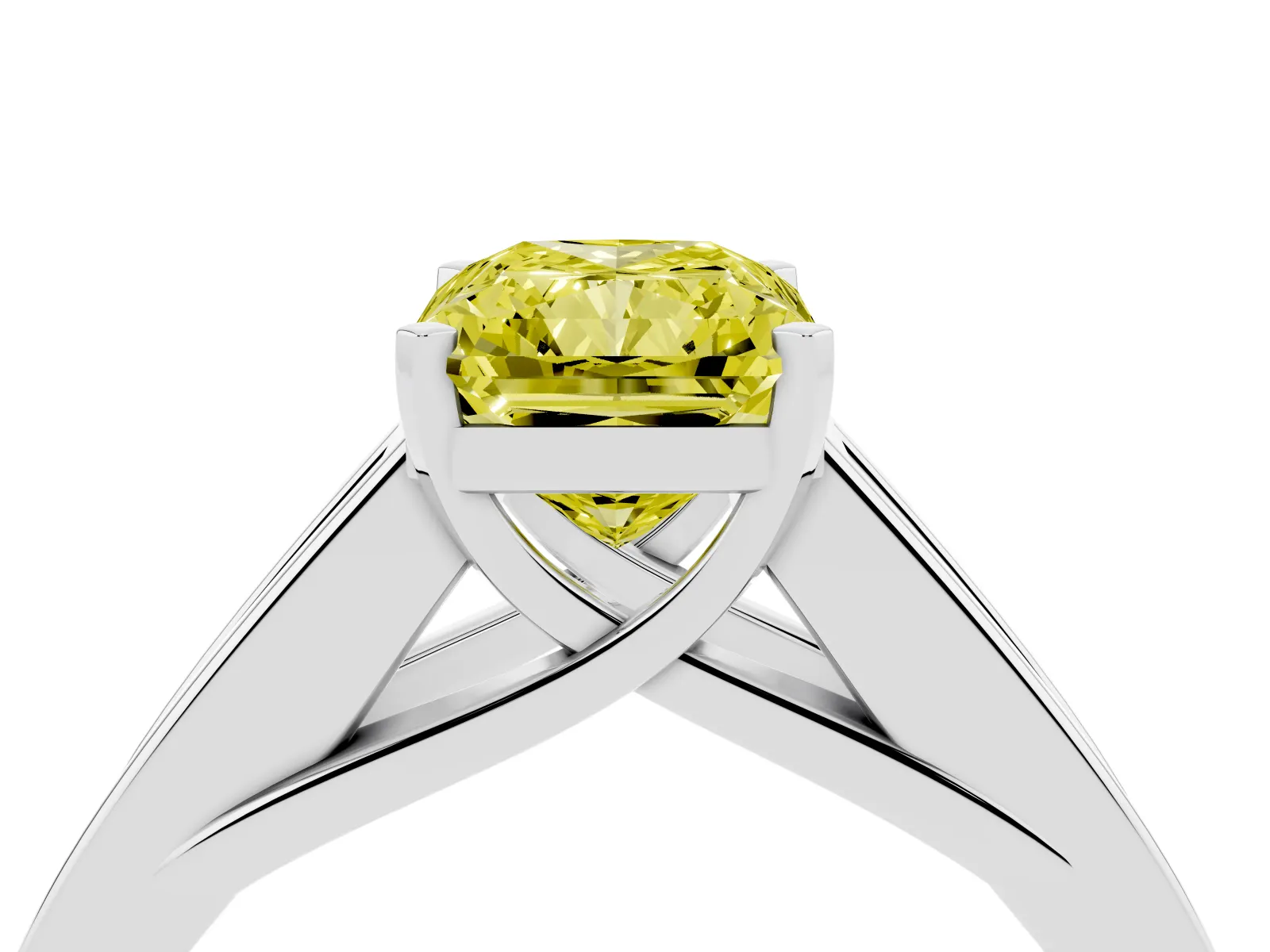 Fancy Yellow Radiant Cut Cut Channel Set Solitaire Ring with Four-Prong Setting Platinum