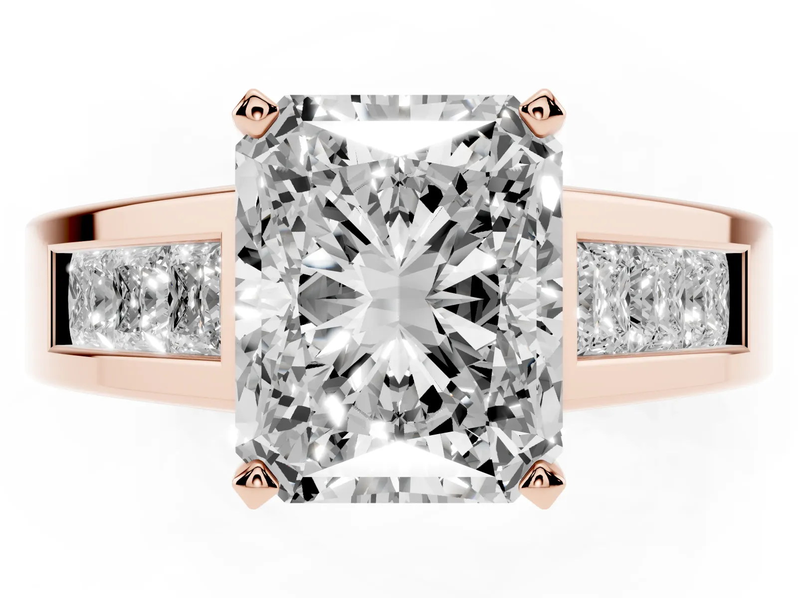 Radiant Cut Cut Channel Set Solitaire Ring with Four-Prong Setting Rose gold