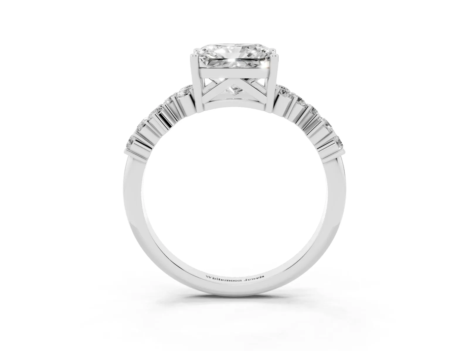 Radiant Cut Diamond Scattered Round Accent Ring with Prong Setting Silver