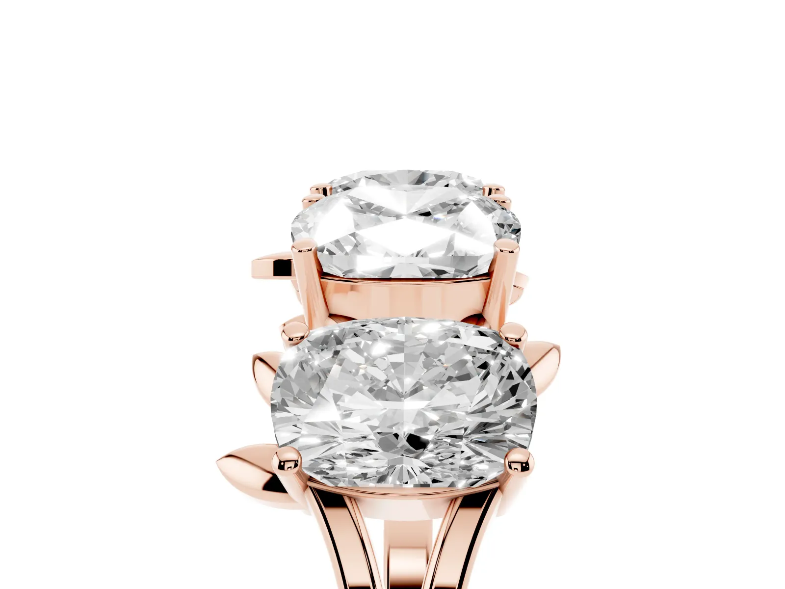 Four-Stone Elongated Cushion Diamond Band with Nature-Inspired Prong Setting Rose gold
