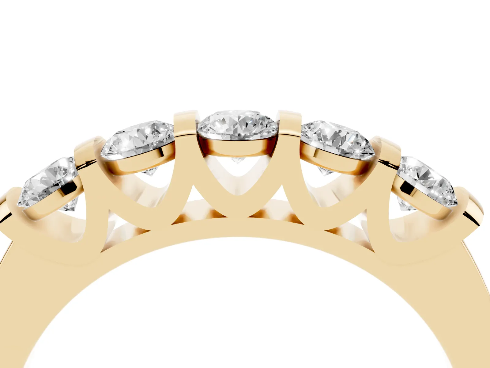 Five-Stone Round Diamond Half-Eternity Bar-Set Ring Yellow gold