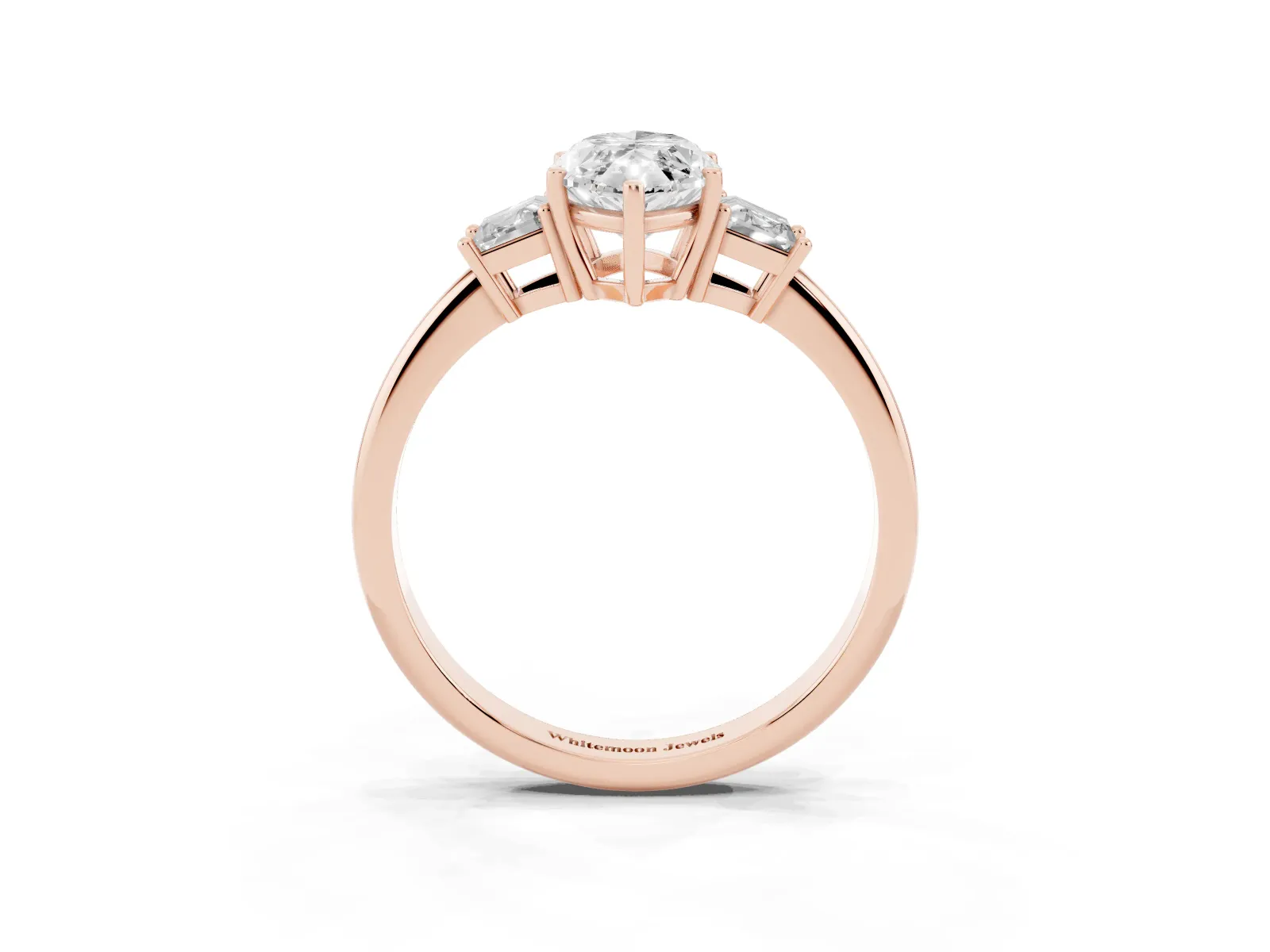 Marquise Cut Diamond Three-Stone Ring with Trapezoid Side Stones and Prong Setting Rose gold