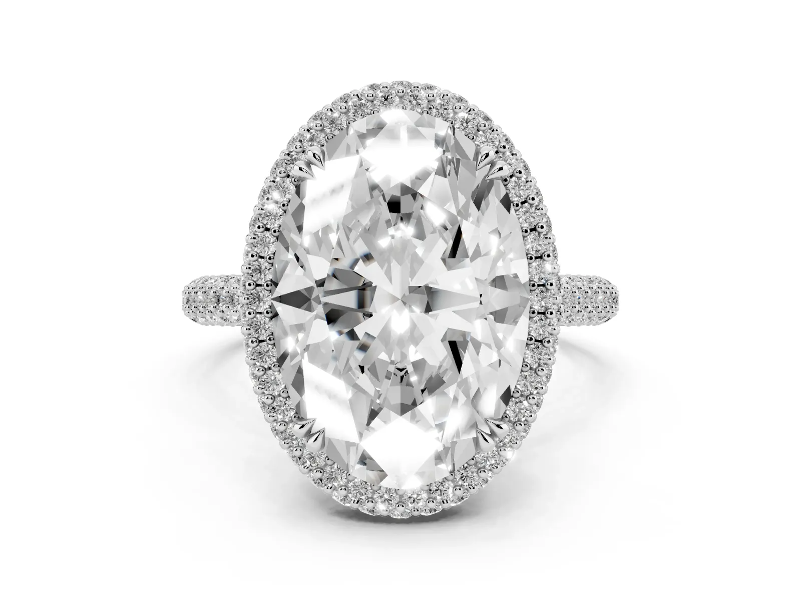 Oval Diamond Halo Ring with Round Diamond Accents Platinum