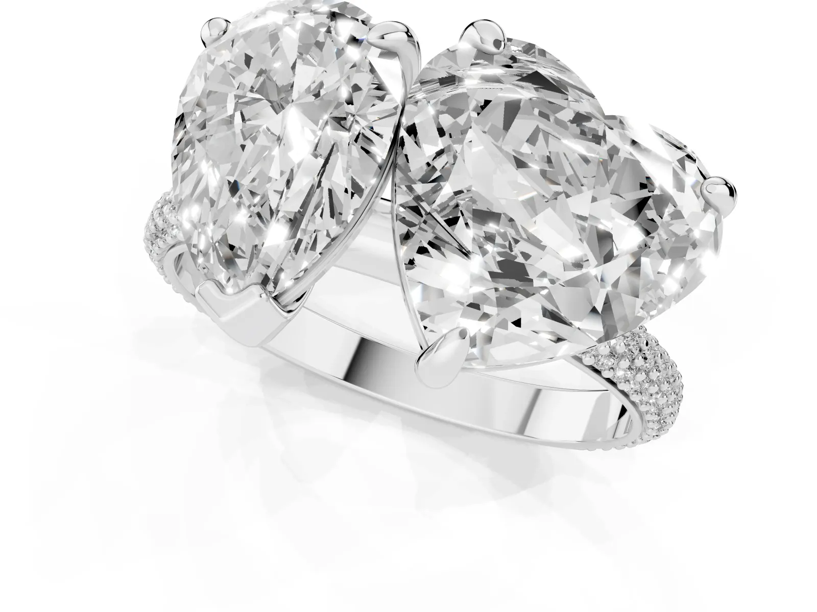 Pear and Heart Toi Moi Ring with Prong Setting and Micro Pave Band White gold