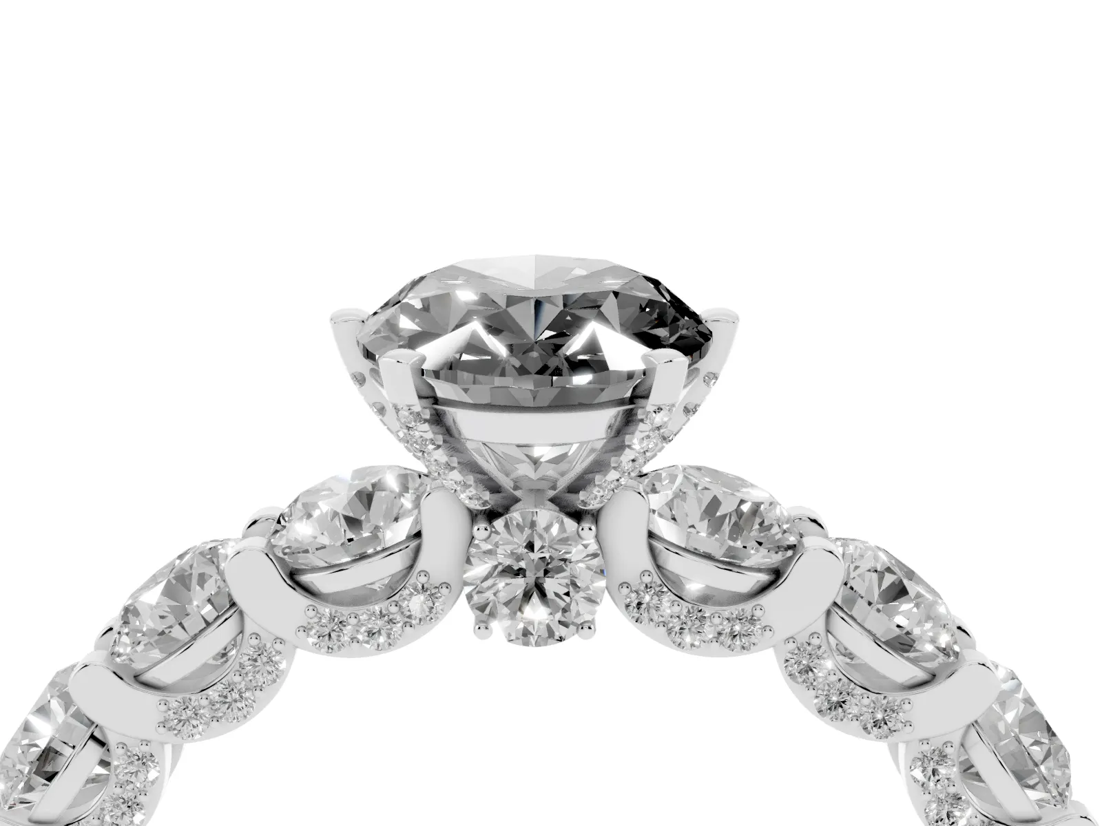Fancy Black Oval Cut Diamond Side Stone Engagement Ring with Four-Prong Setting White gold