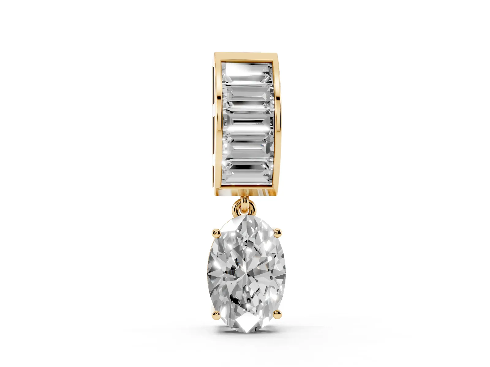 Oval and Baguette Diamond Drop Pendant Yellow gold