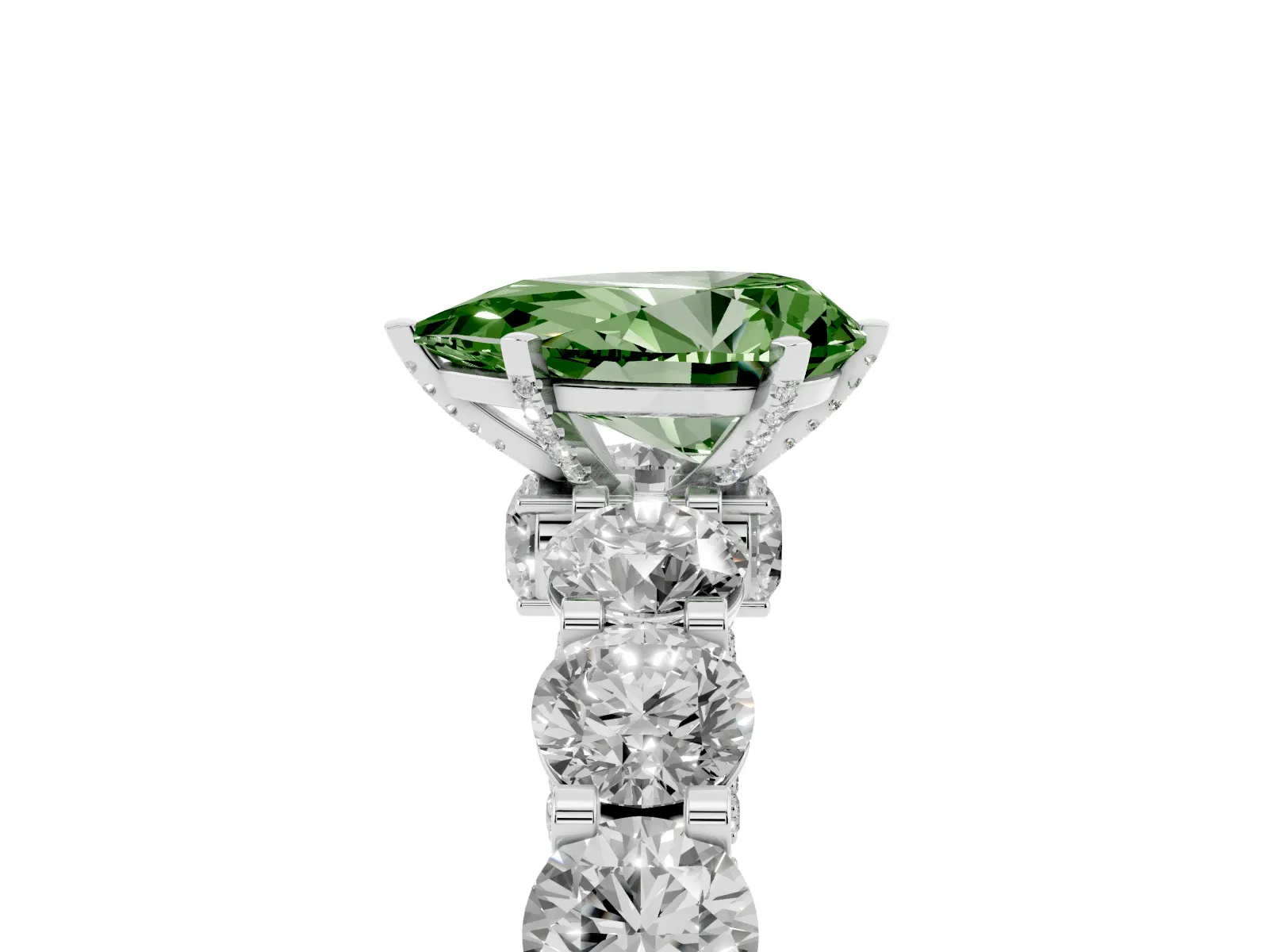 Fancy Green Pear Cut Diamond Side Stone Engagement Ring with Four-Prong Setting Platinum