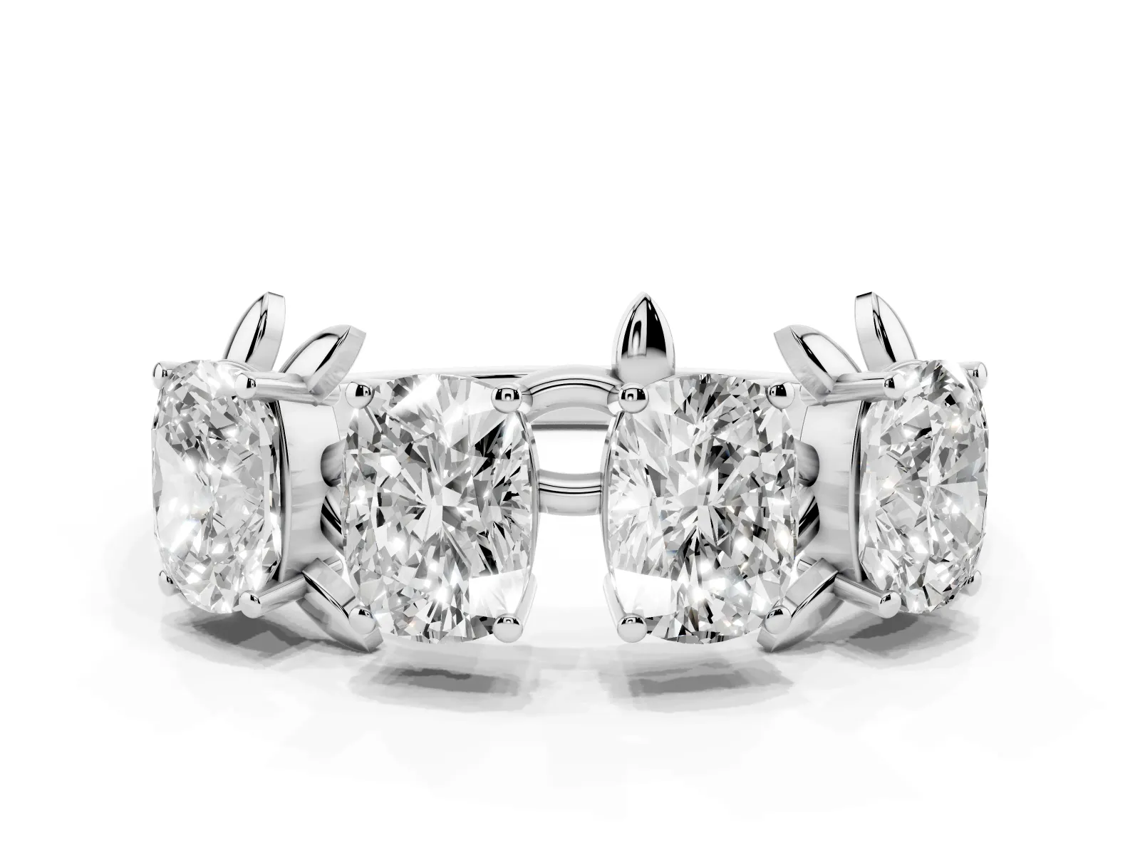 Four-Stone Elongated Cushion Diamond Band with Nature-Inspired Prong Setting Platinum