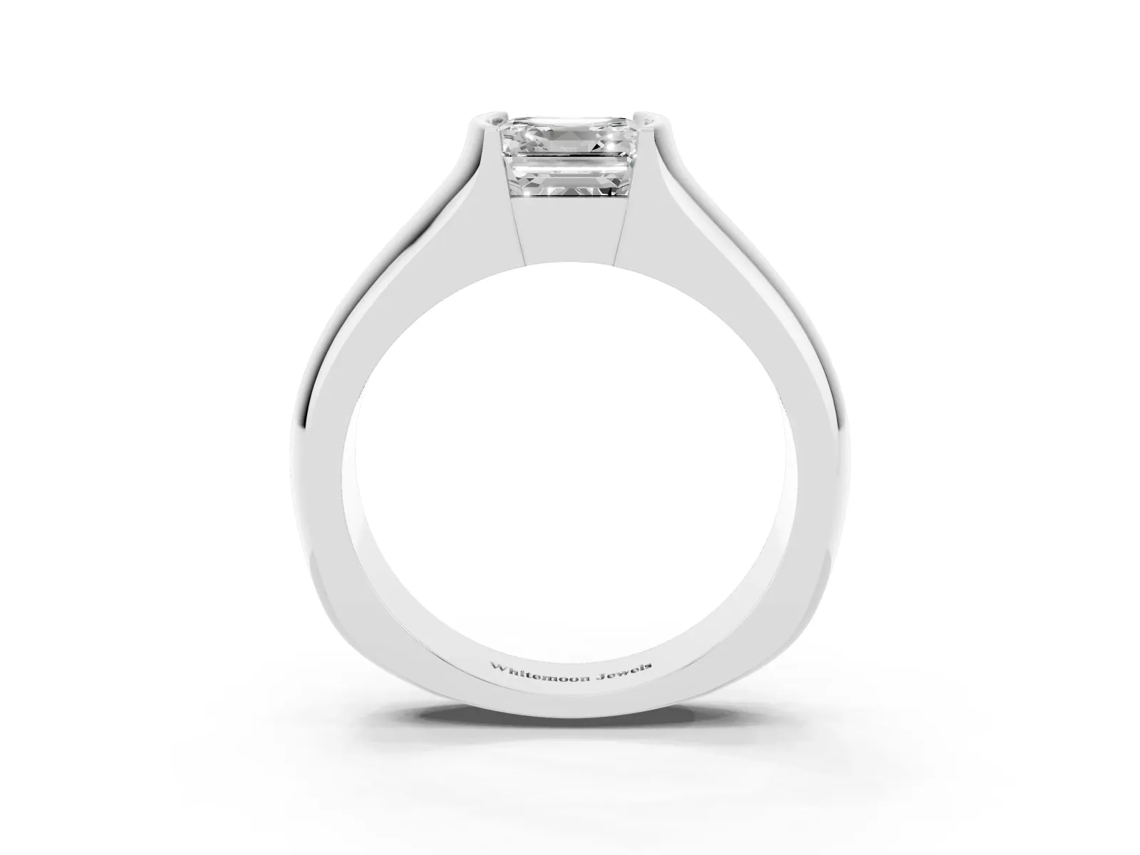 Asscher Cut Solitaire Bezel Set Diamond Ring with Wide Band Platinum