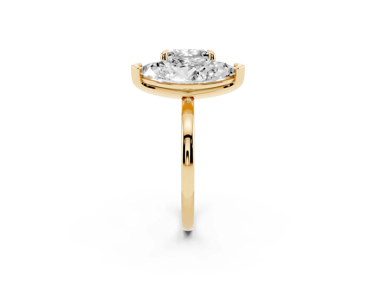 Marquise and Princess Toi Moi Ring with Prong Setting and Plain Band Yellow gold