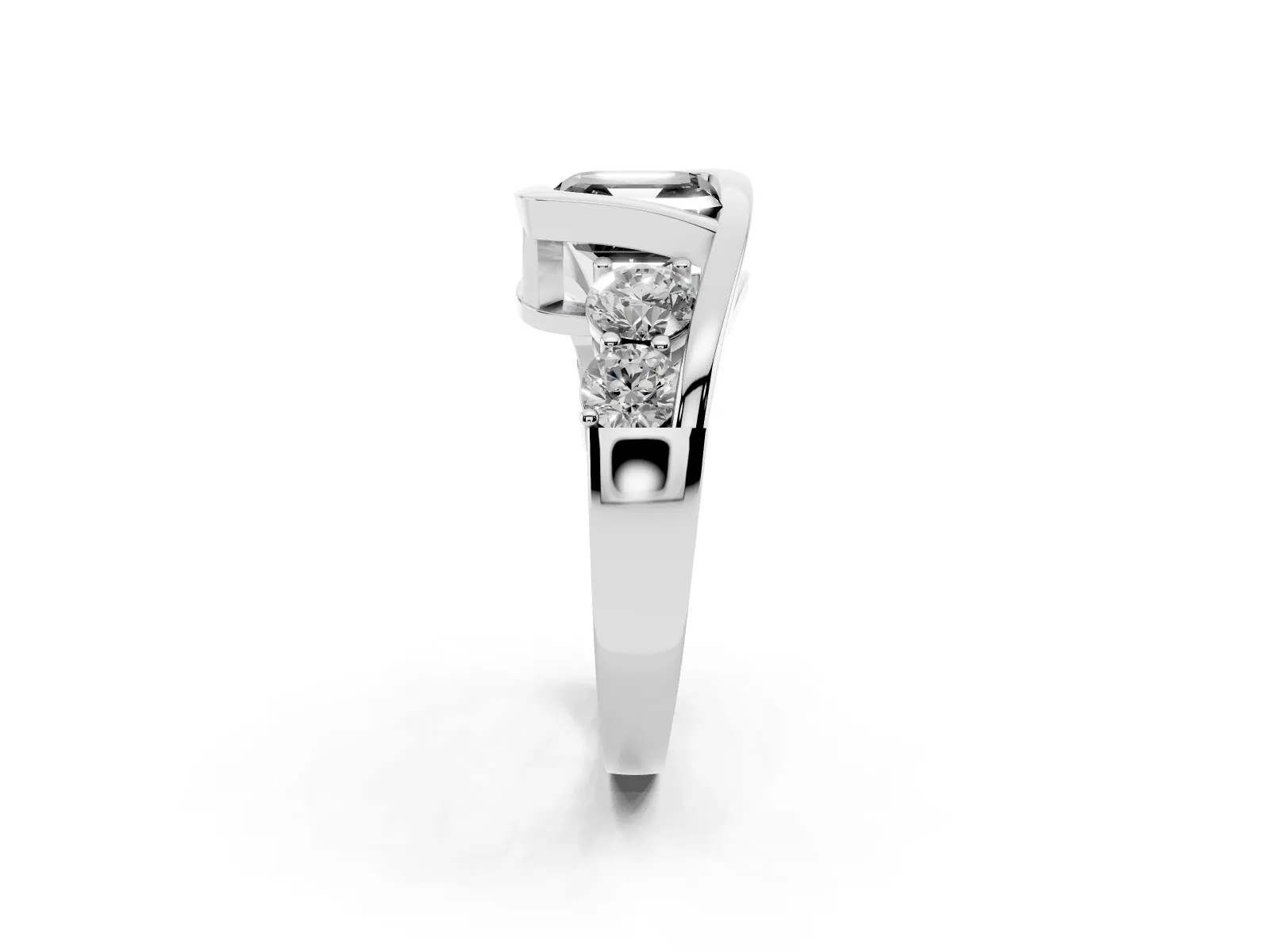 Fancy Black Bezel Set Asscher Cut Diamond Bypass Ring with Round Accents Platinum