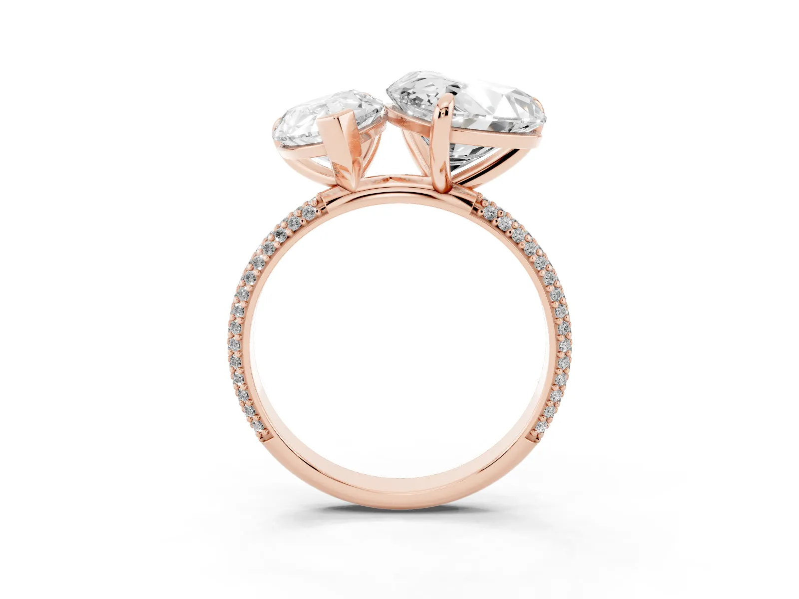 Pear and Heart Toi Moi Ring with Prong Setting and Micro Pave Band Rose gold