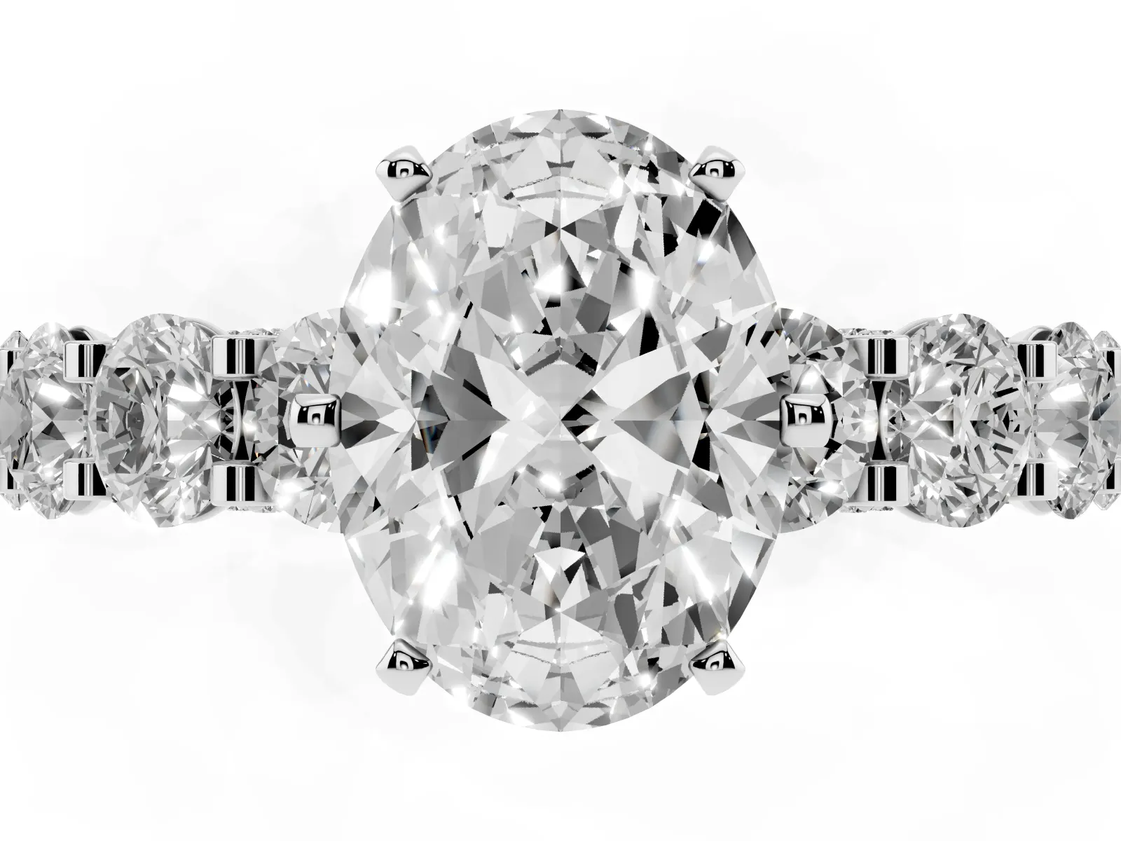 Oval Cut Diamond Side Stone Engagement Ring with Four-Prong Setting Platinum