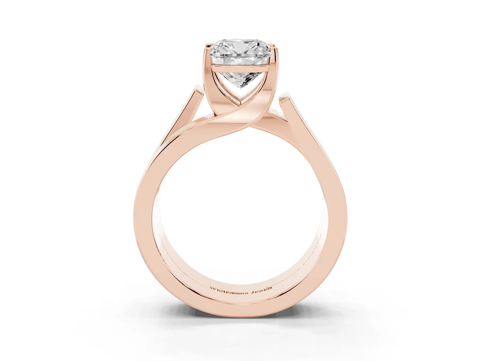 Modern Tension Set Cushion Cut Diamond Solitaire Wide Band Ring Rose gold