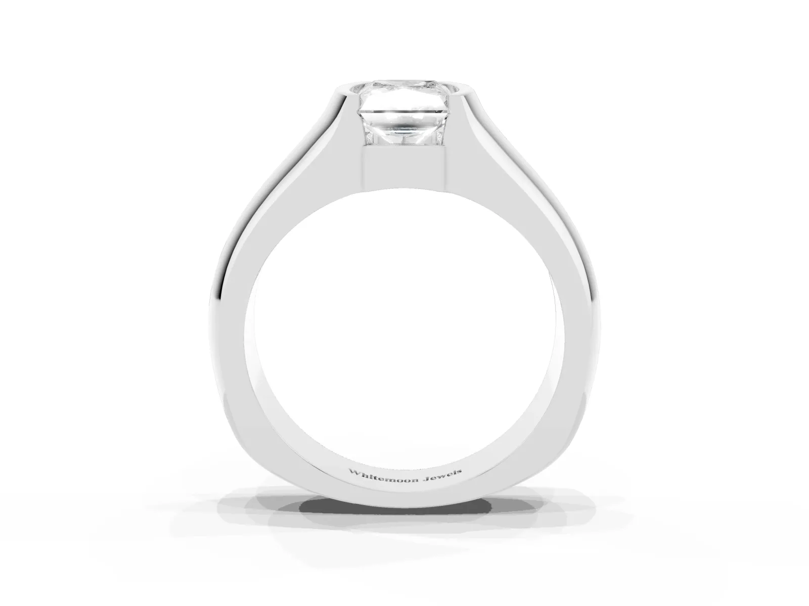 Radiant Cut Solitaire Bezel Set Diamond Ring with Wide Band White gold