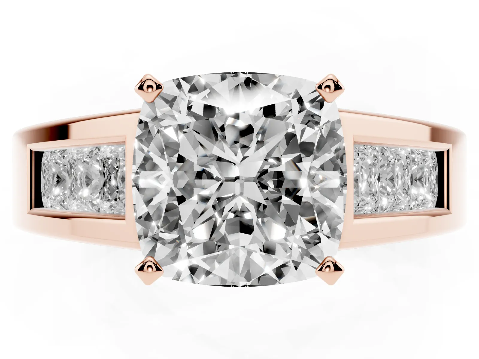 Cushion Cut Cut Channel Set Solitaire Ring with Four-Prong Setting Rose gold
