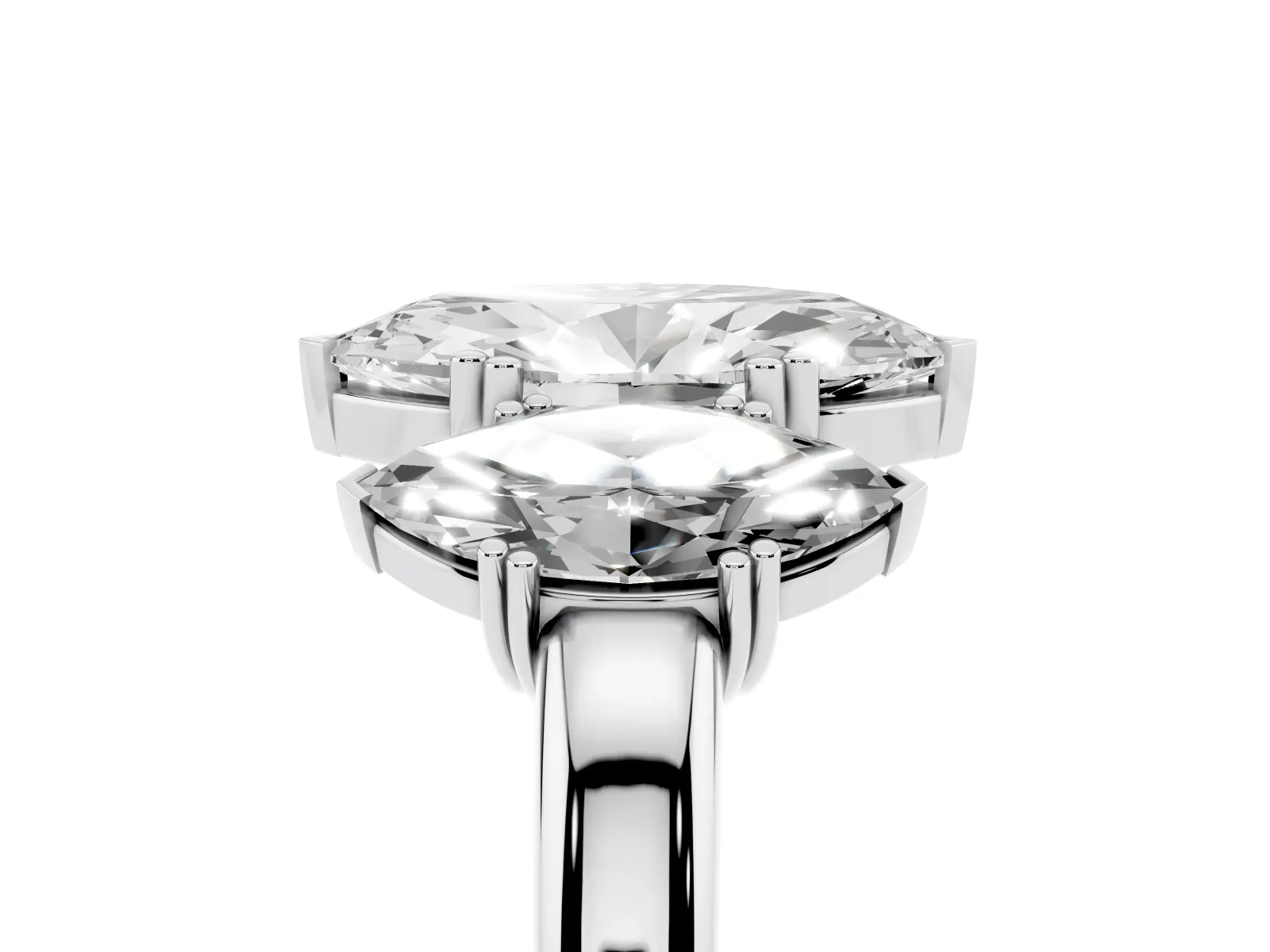 Three-Stone Marquise Cut Cut Diamond Ring with Channel Set Band and Four-Prong Setting Platinum