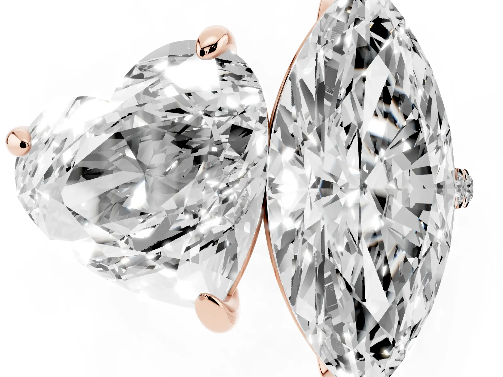 Heart and Marquise Toi Moi Ring with Prong Setting and Pave Band Rose gold