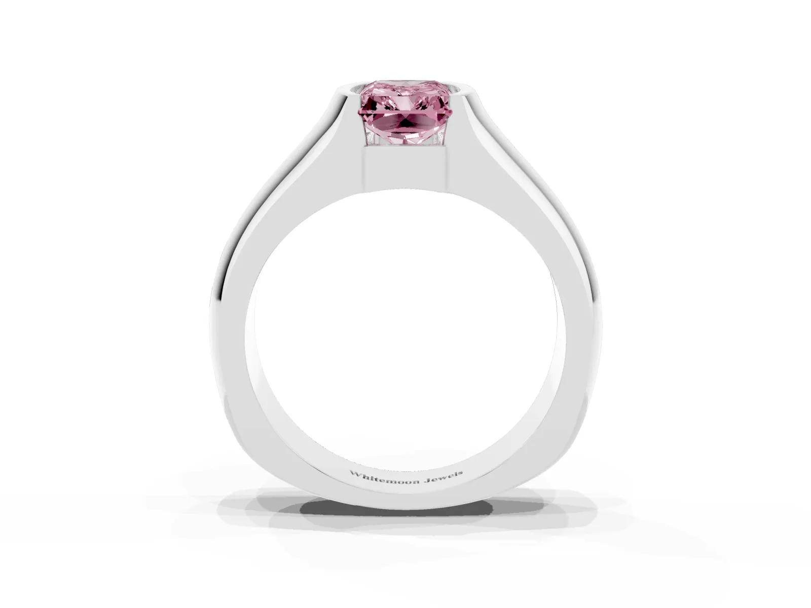 Fancy Pink Radiant Cut Solitaire Bezel Set Diamond Ring with Wide Band White gold