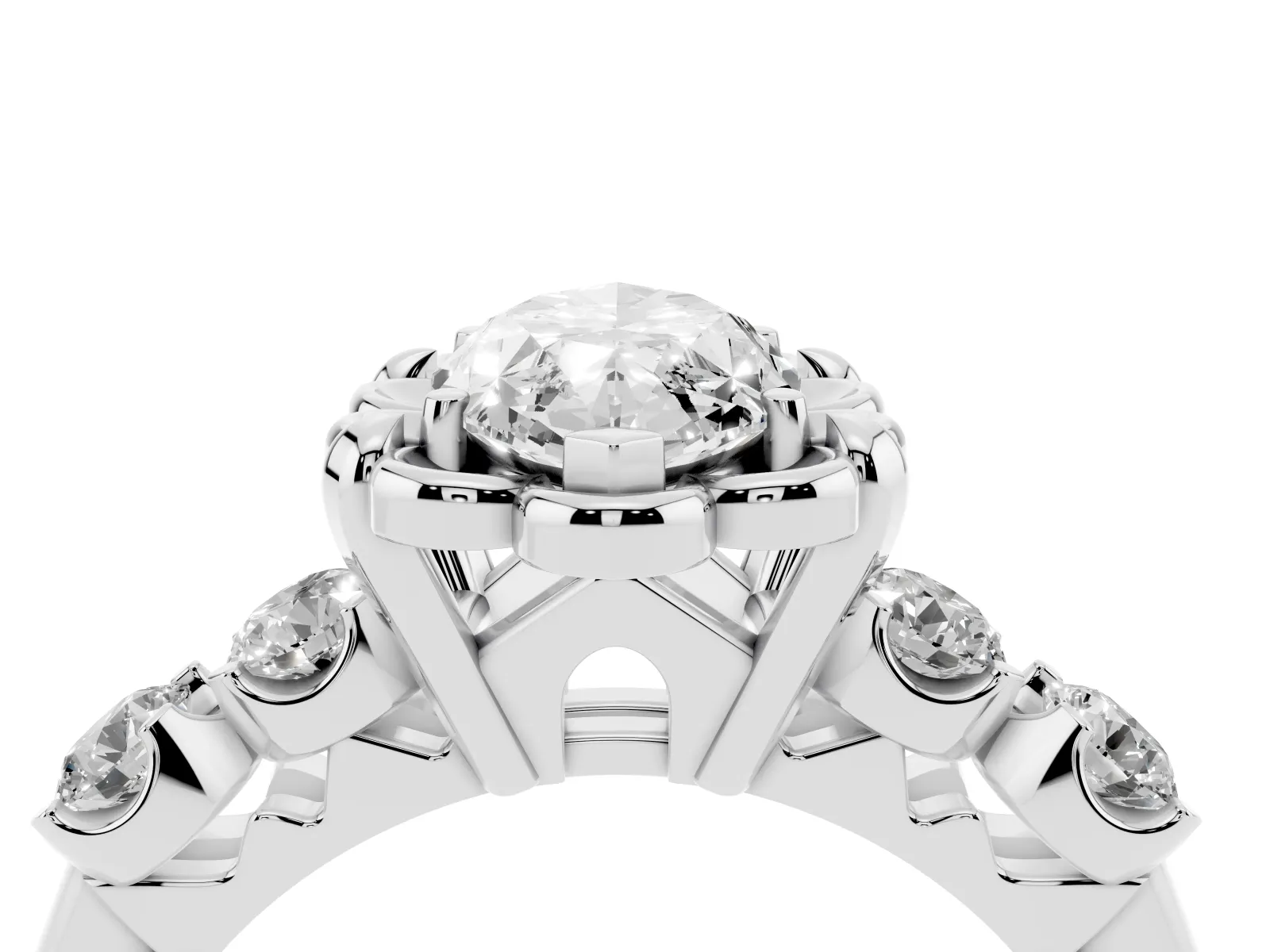 Marquise Cut Cut Diamond Floral Halo Engagement Ring with Shared Prong Setting Platinum