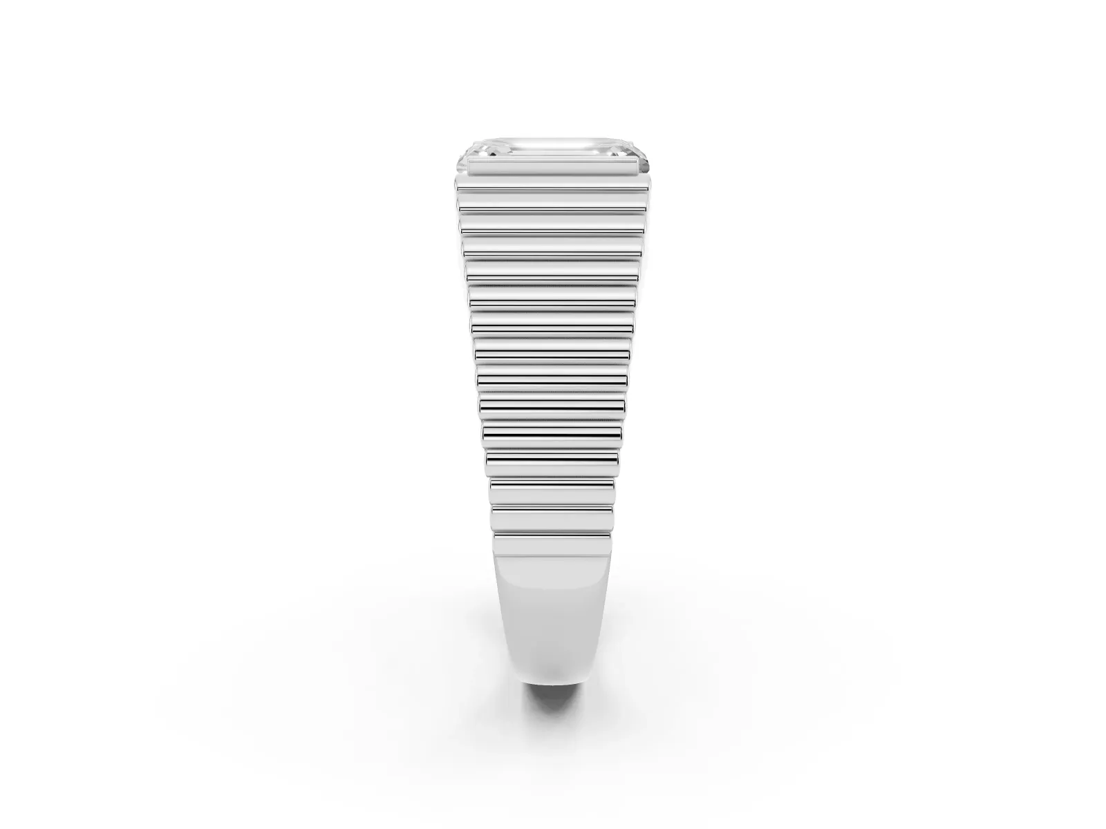 Emerald Cut Diamond Fluted Mens Ring Platinum