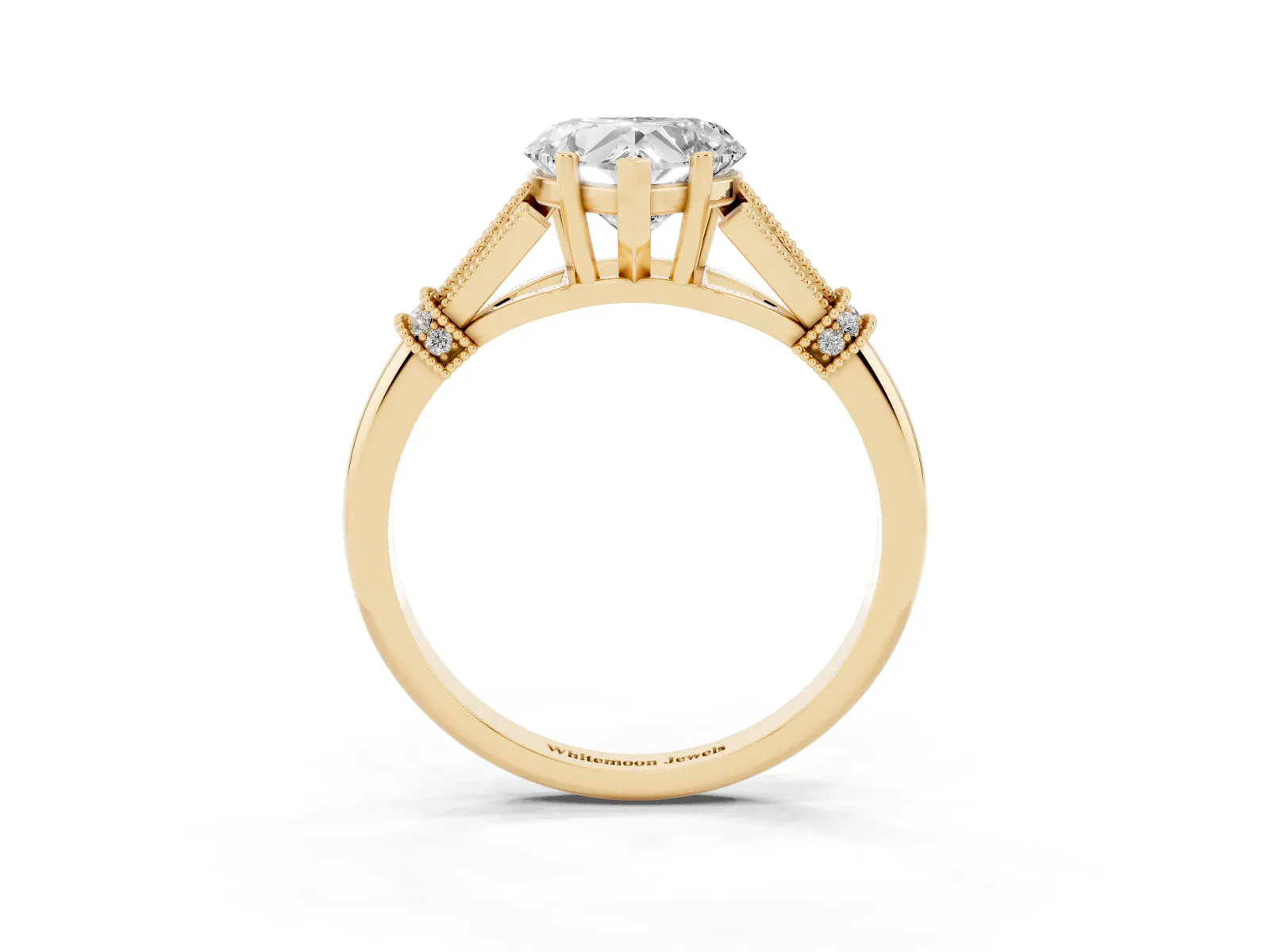 Heart Cut Diamond Solitaire Ring with Floral Filigree and Pave Accents Yellow gold