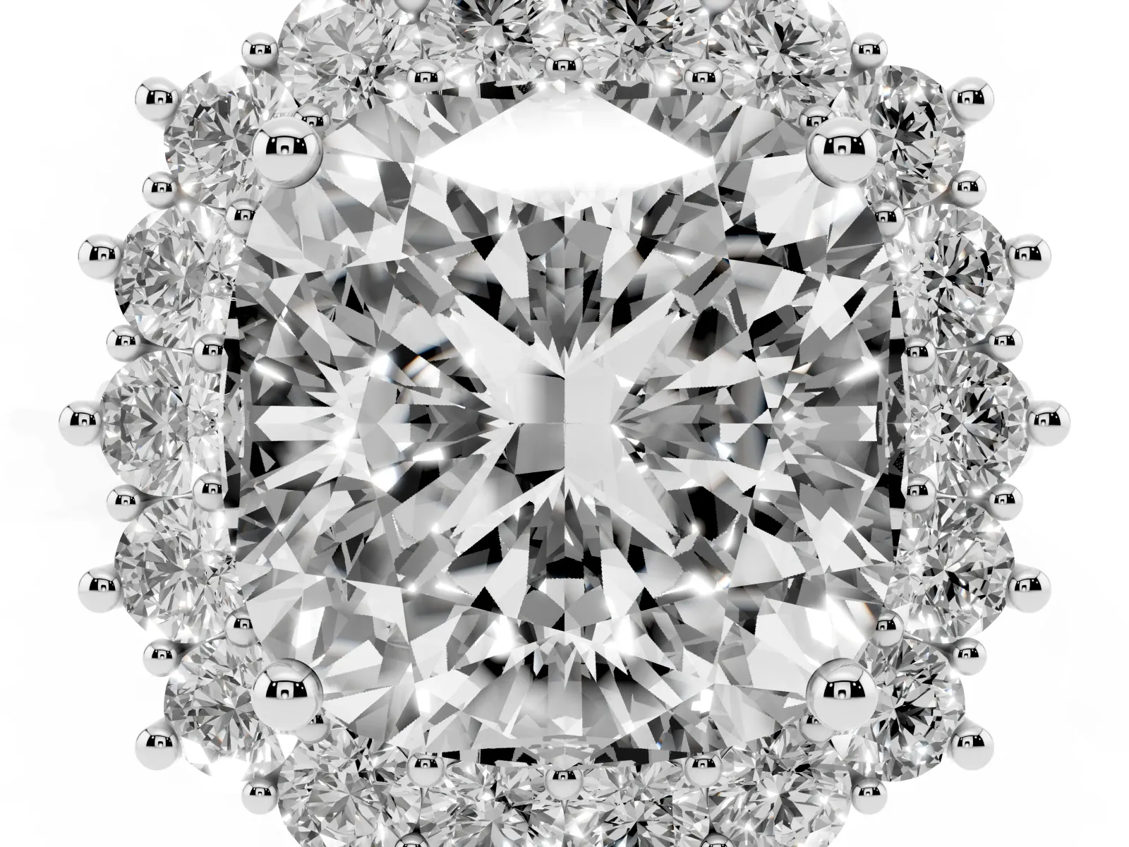 Cushion Diamond Halo Engagement Ring with Round Diamond Accents White gold
