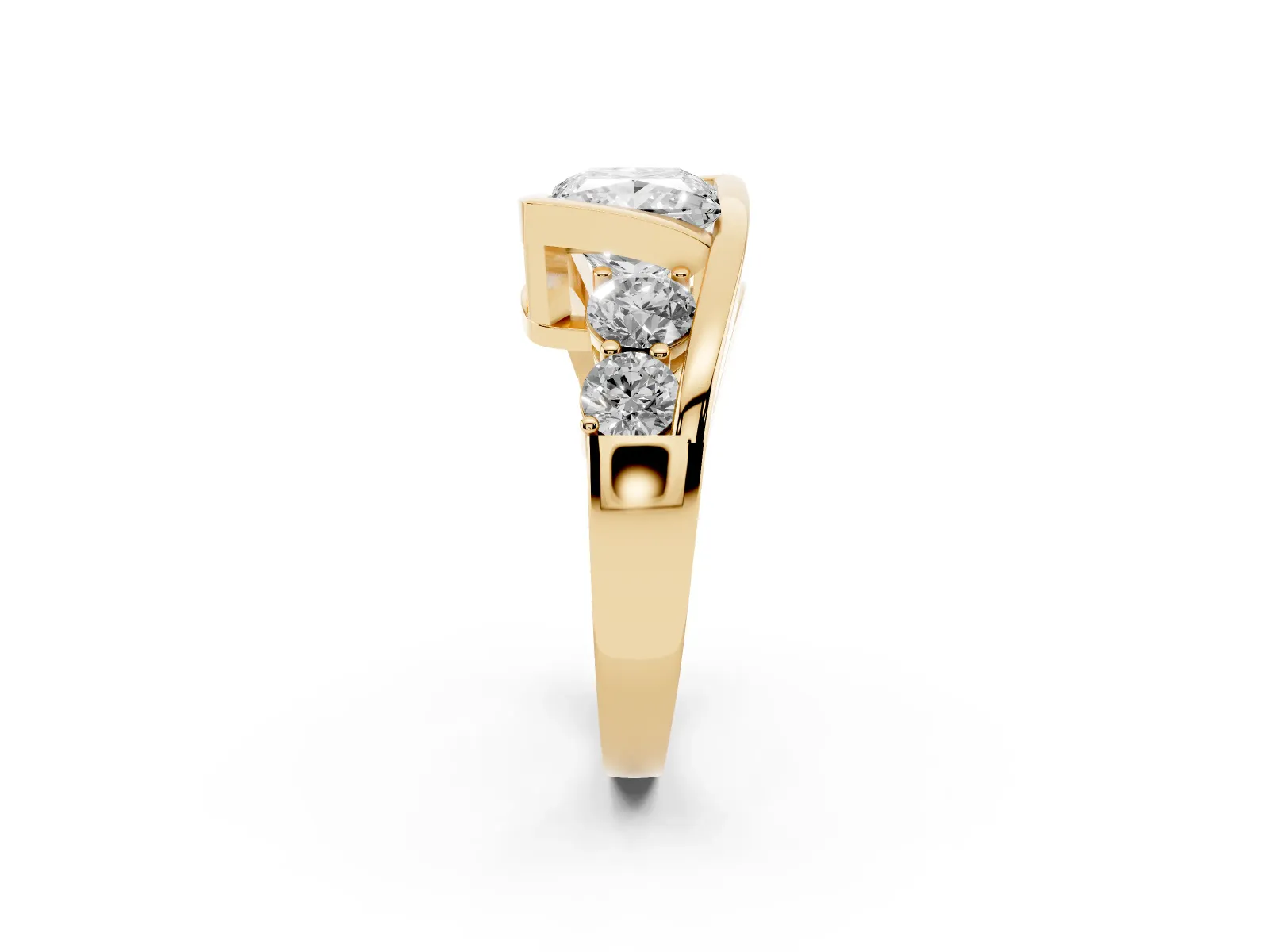 Bezel Set Princess Cut Diamond Bypass Ring with Round Accents Yellow gold