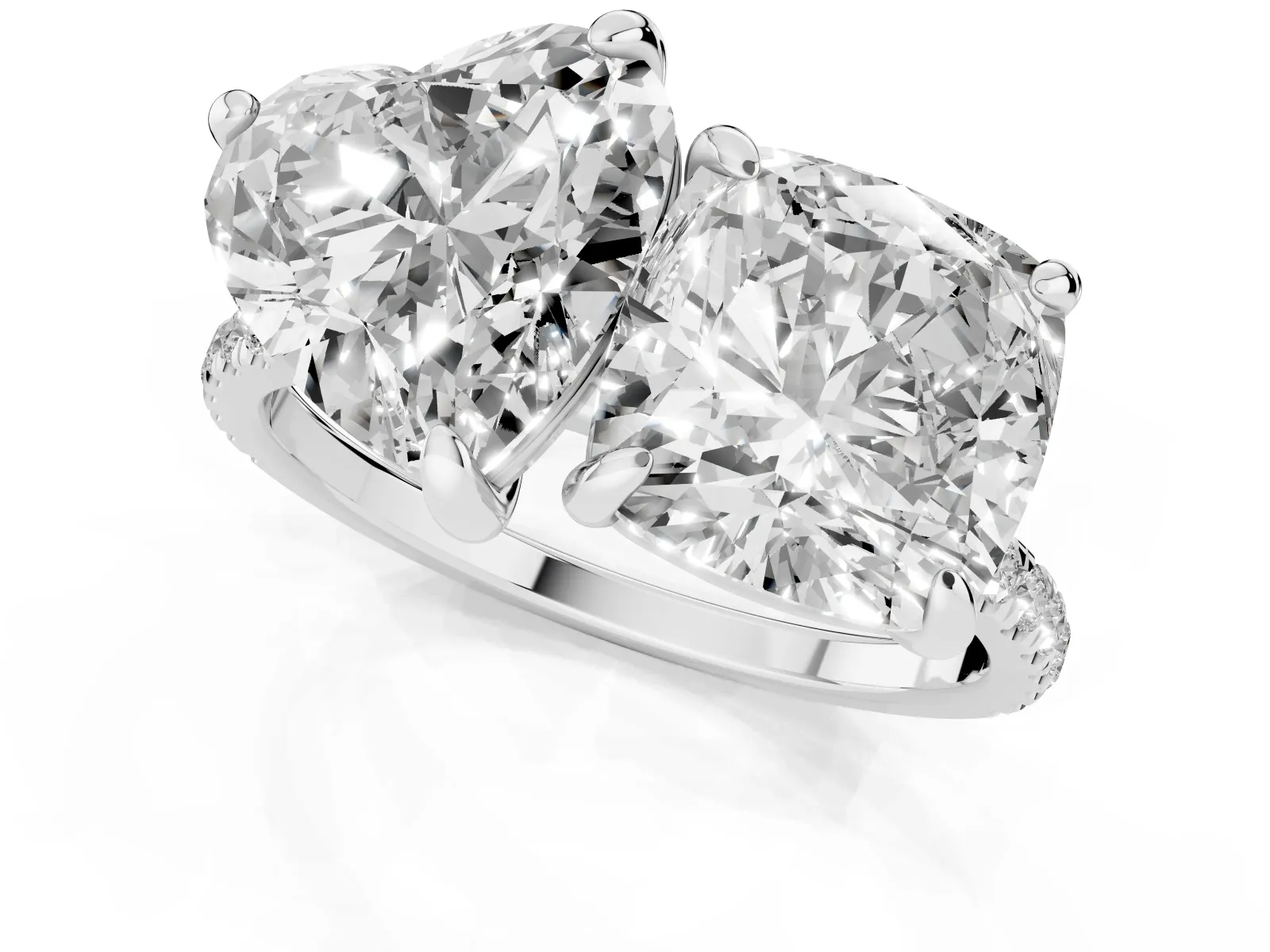 Cushion and Heart Toi Moi Ring with Prong Setting and Pave Band White gold