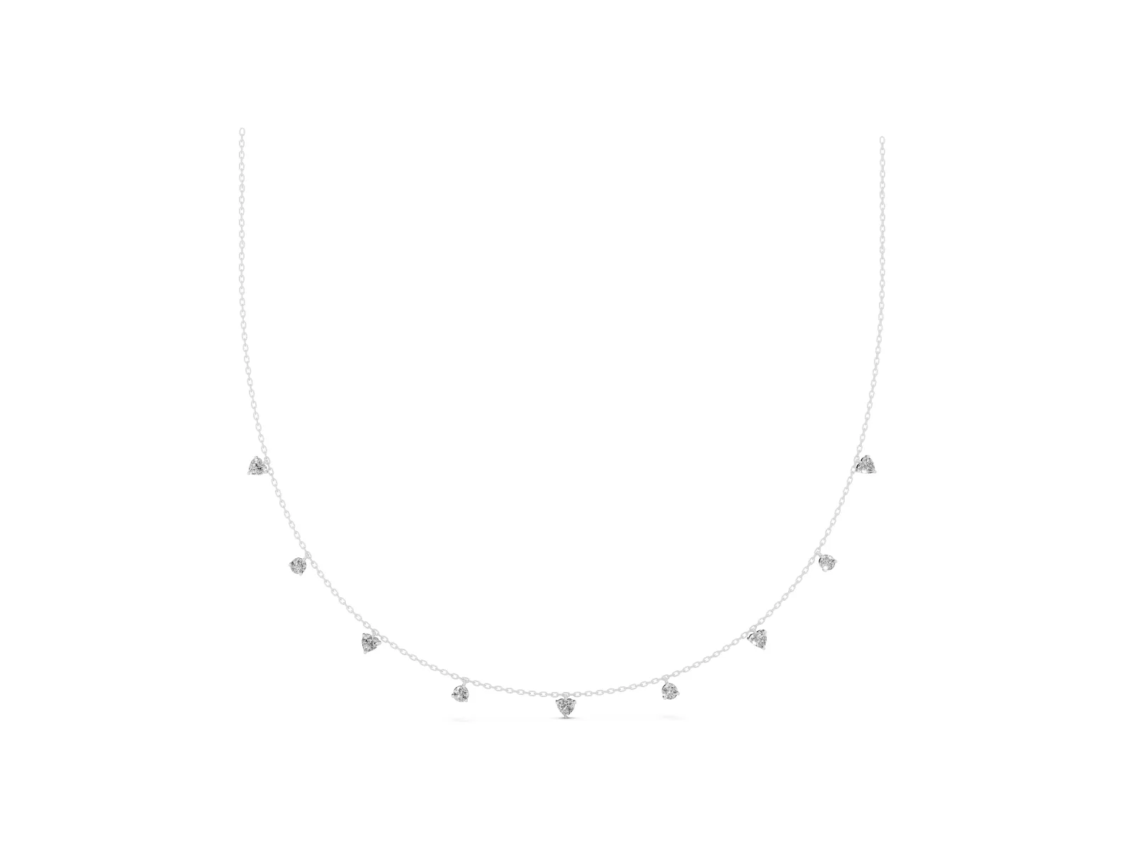 Heart and Round Diamond Station Necklace White gold