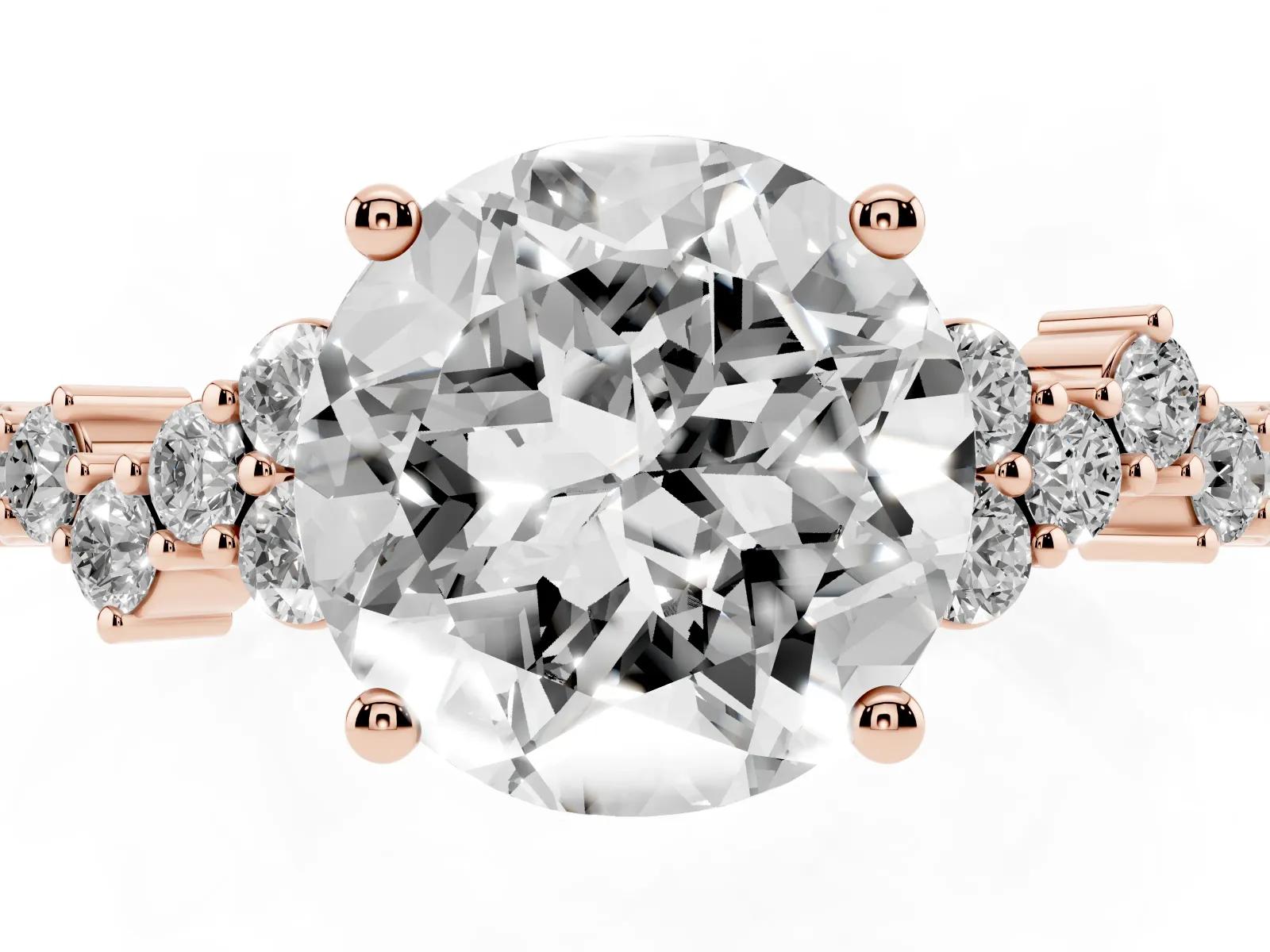 Round Cut Diamond Scattered Round Accent Ring with Prong Setting Rose gold