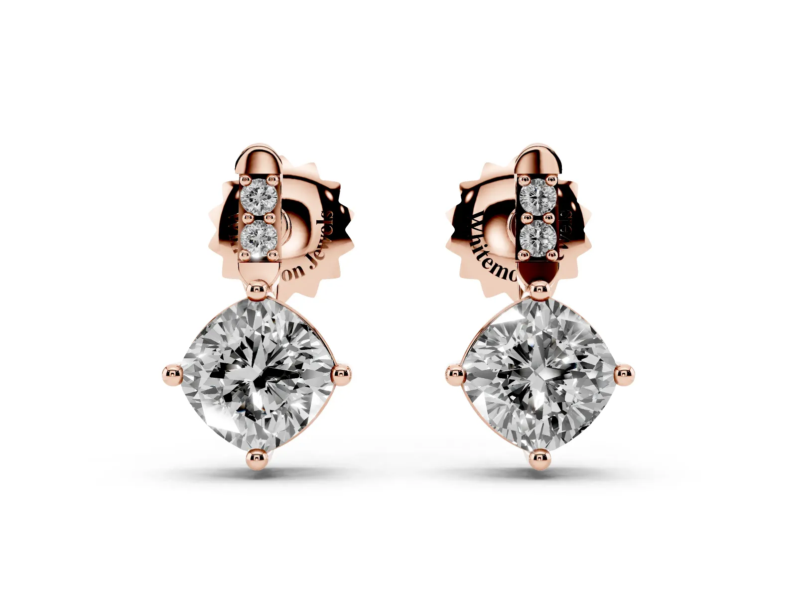 Sideways Cushion Diamond Drop Earrings with Diamond Accent Rose gold
