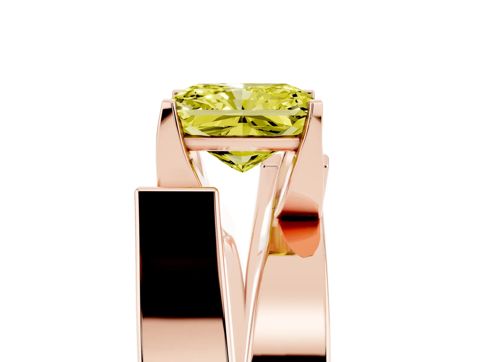 Fancy Yellow Modern Tension Set Radiant Cut Diamond Solitaire Wide Band Ring Rose gold