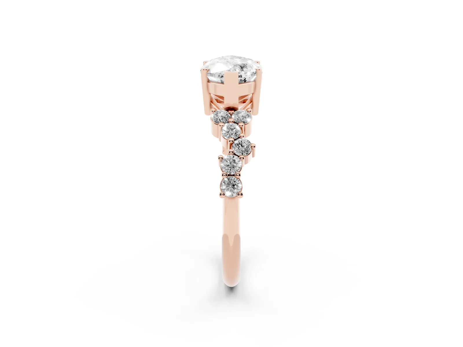 Marquise Cut Diamond Scattered Round Accent Ring with Prong Setting Rose gold