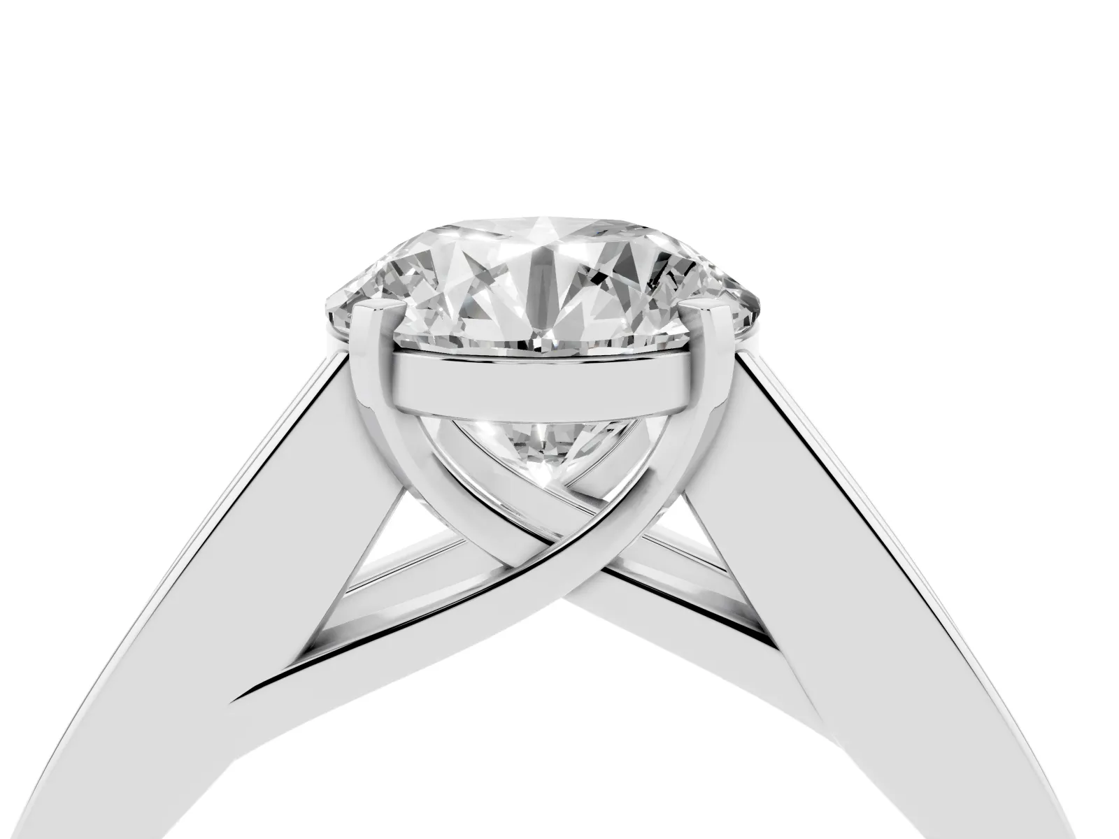 Round Cut Cut Channel Set Solitaire Ring with Four-Prong Setting Platinum