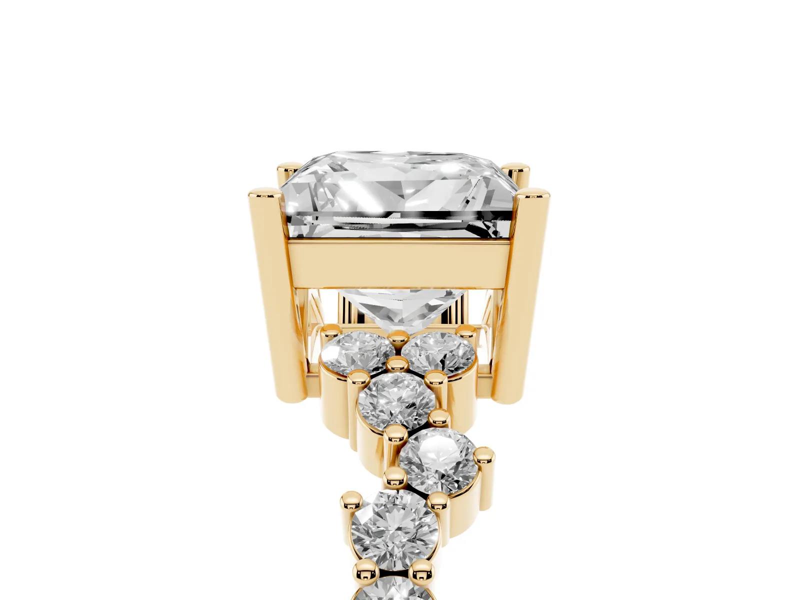 Princess Cut Diamond Scattered Round Accent Ring with Prong Setting Yellow gold
