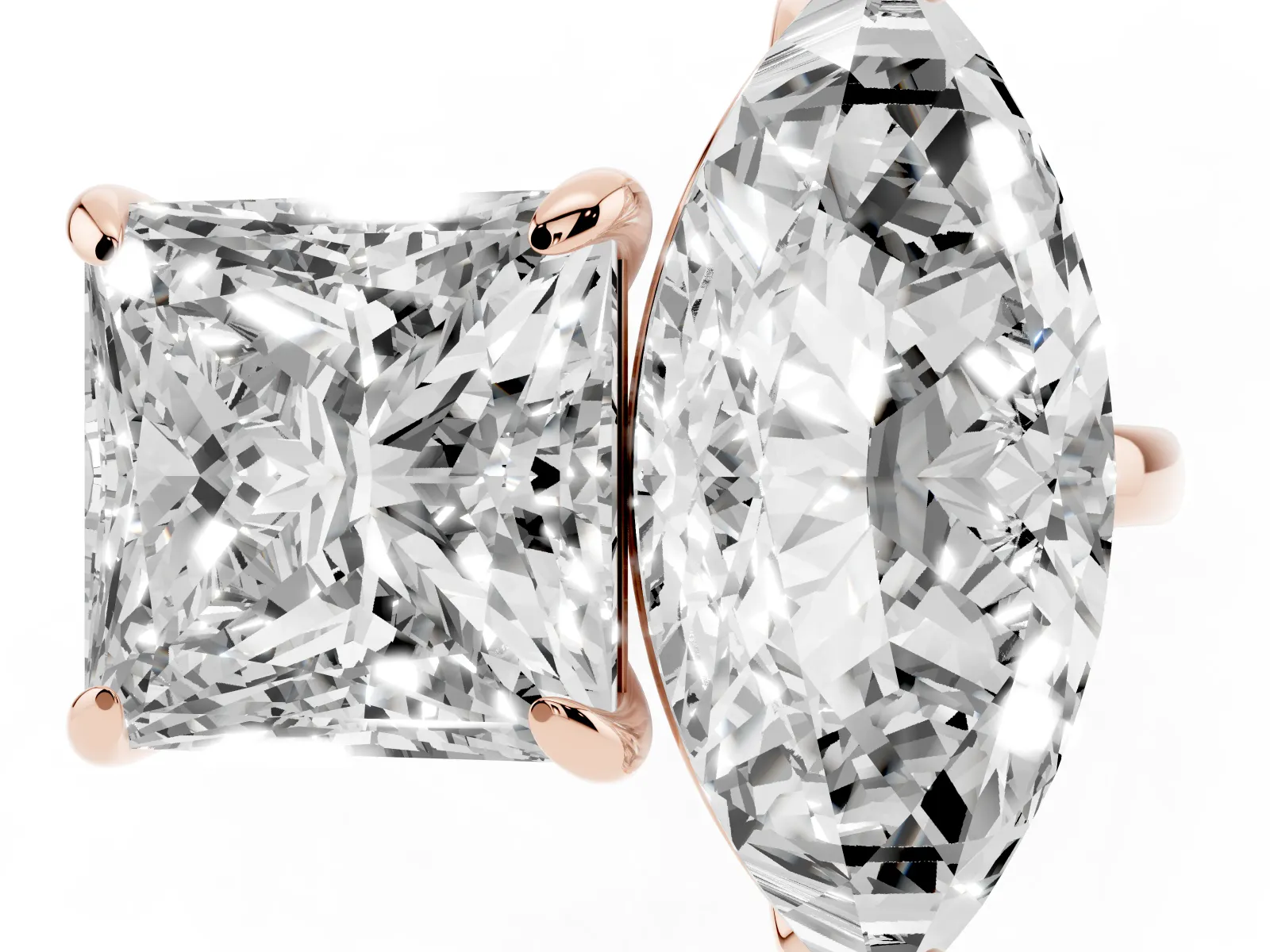 Marquise and Princess Toi Moi Ring with Prong Setting and Plain Band Rose gold