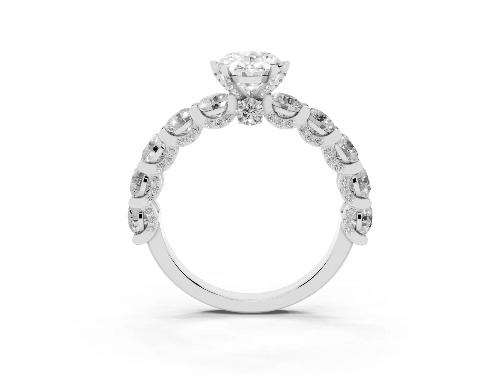 Oval Cut Diamond Side Stone Engagement Ring with Four-Prong Setting Platinum