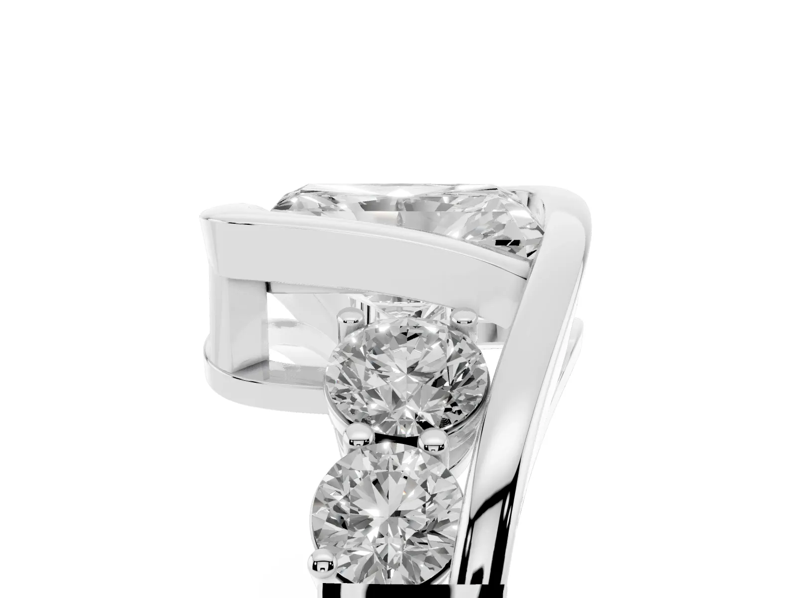 Bezel Set Radiant Cut Diamond Bypass Ring with Round Accents White gold