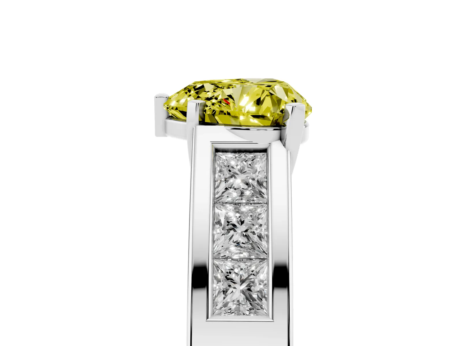 Fancy Yellow Heart Cut Cut Channel Set Solitaire Ring with Four-Prong Setting White gold