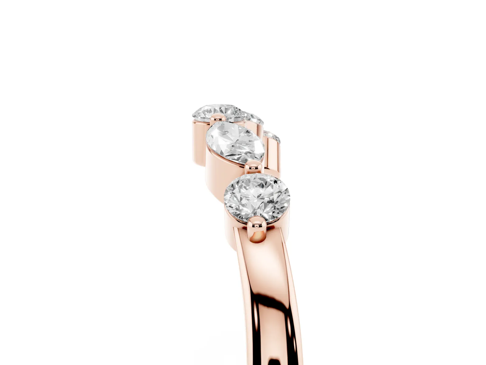 Round and Marquise Diamond Half Eternity Band with Prong Setting Rose gold