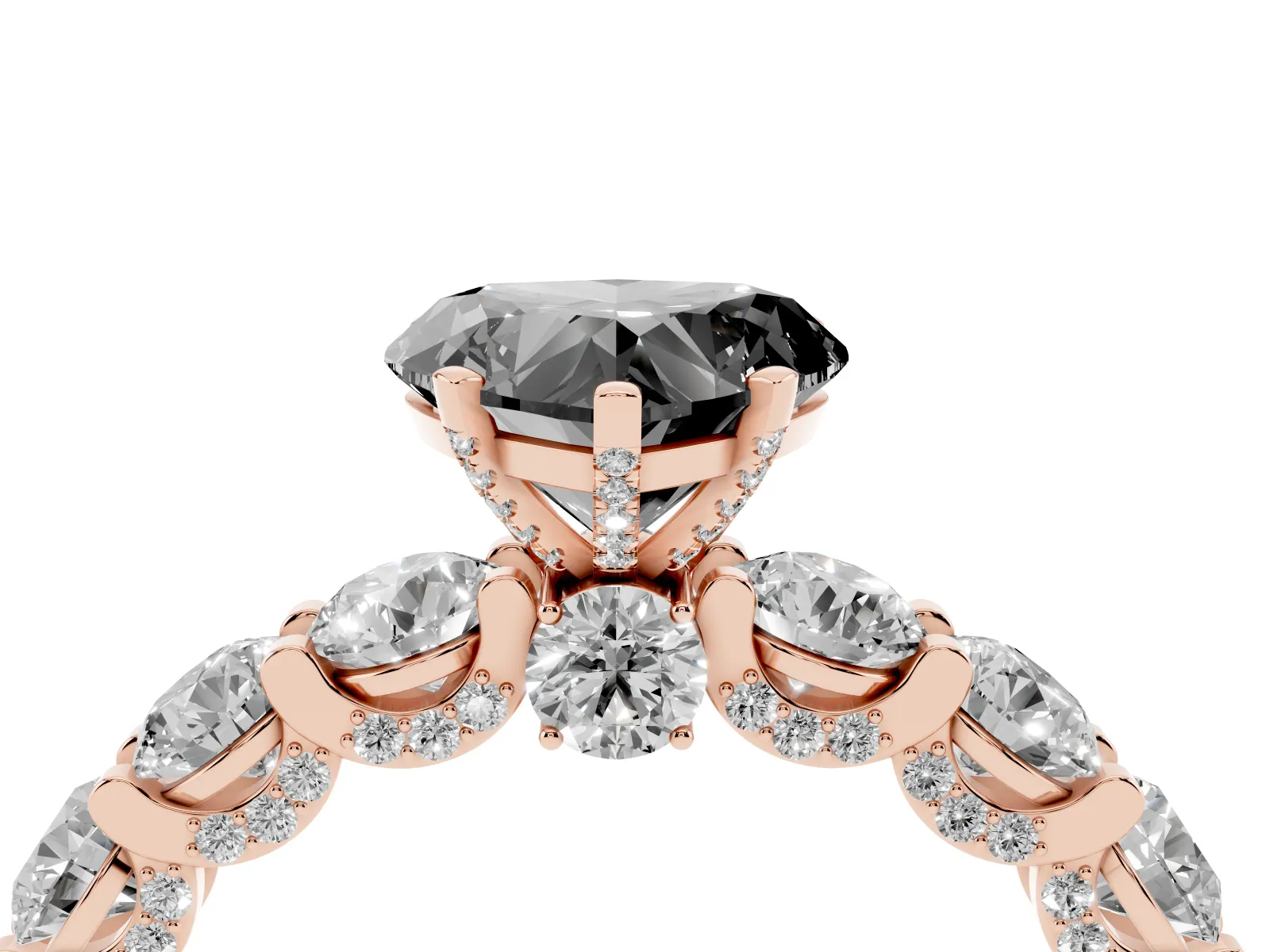 Fancy Black Heart Cut Diamond Side Stone Engagement Ring with Four-Prong Setting Rose gold