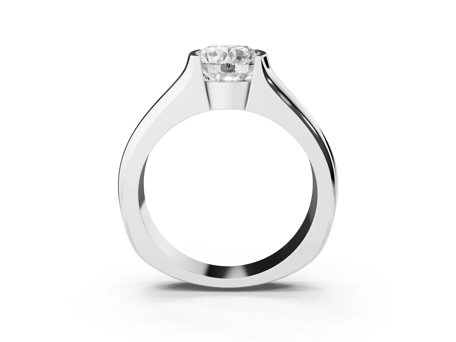 Round Cut Solitaire Bezel Set Diamond Ring with Wide Band Platinum