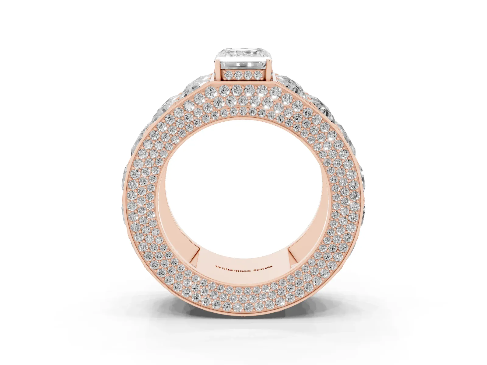 Emerald Cut Diamond Radiant Pavé Mens Ring Rose gold