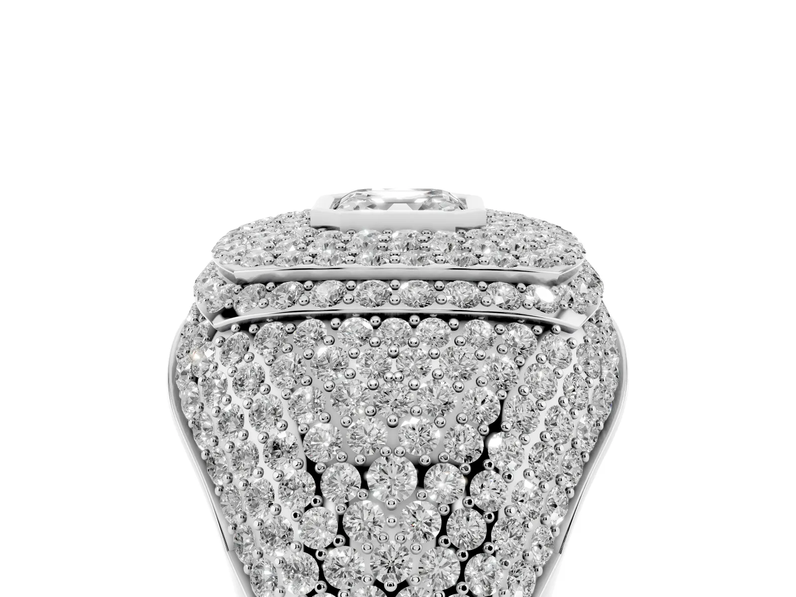 Asscher Cut Diamond Bezel Set Pavé Dome Mens Ring Silver