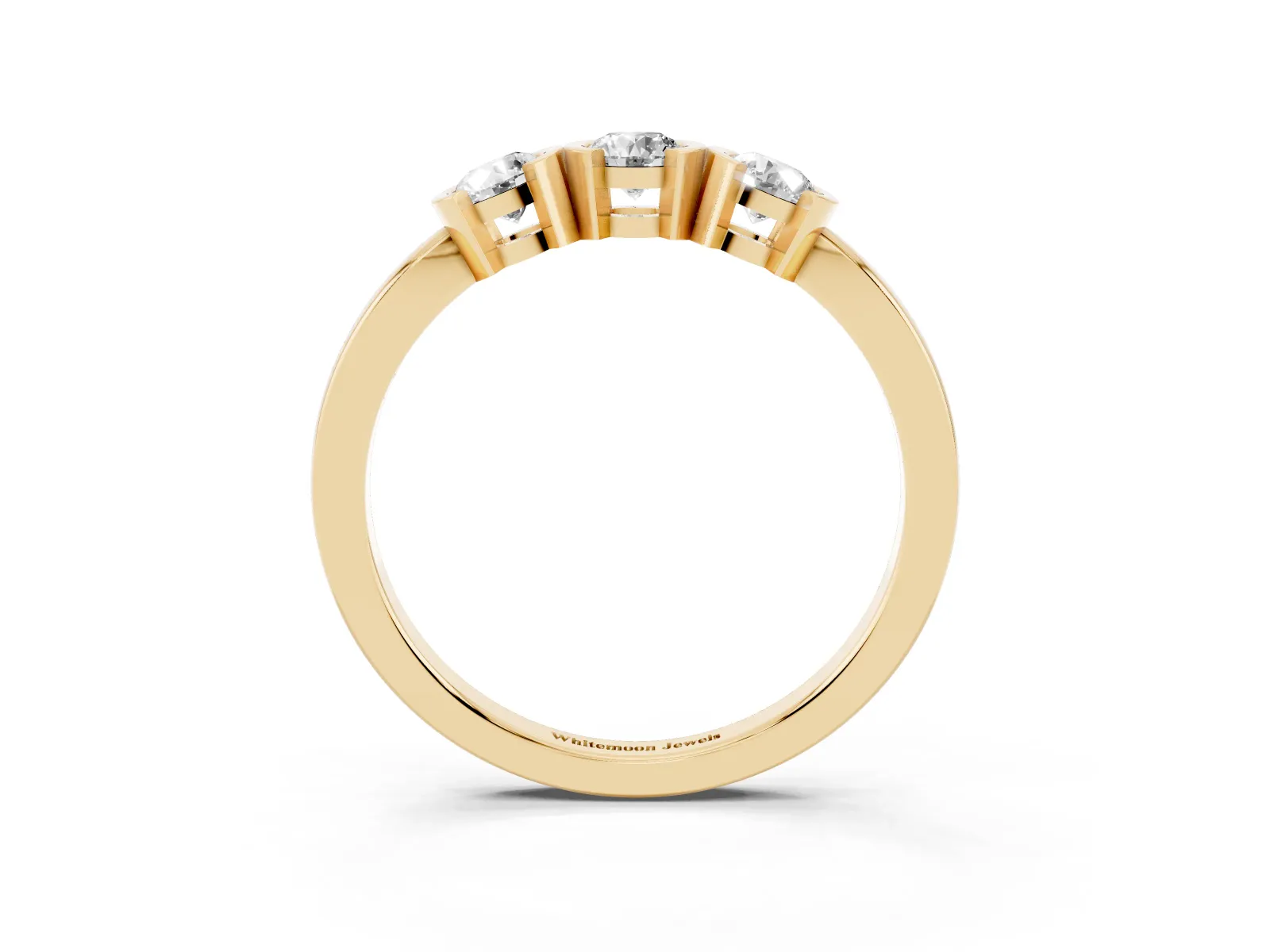 Three-Stone Round Diamond Half Bezel Prong Band Yellow gold