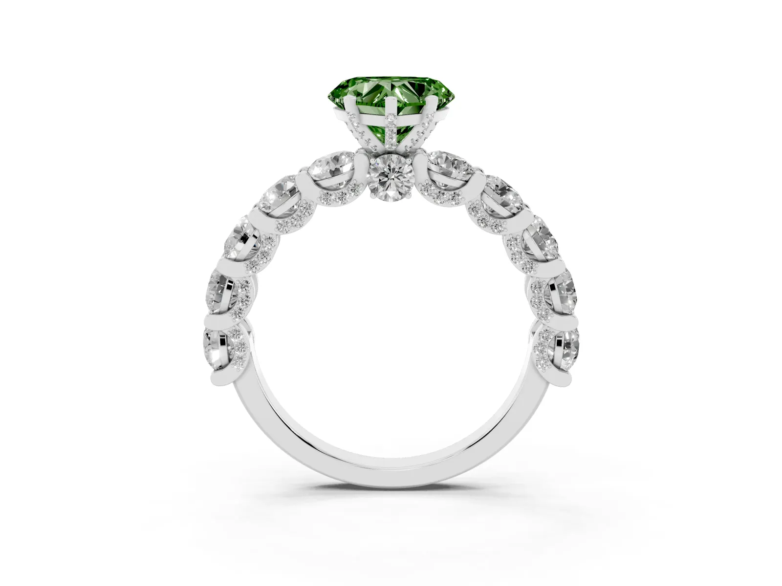 Fancy Green Heart Cut Diamond Side Stone Engagement Ring with Four-Prong Setting Platinum