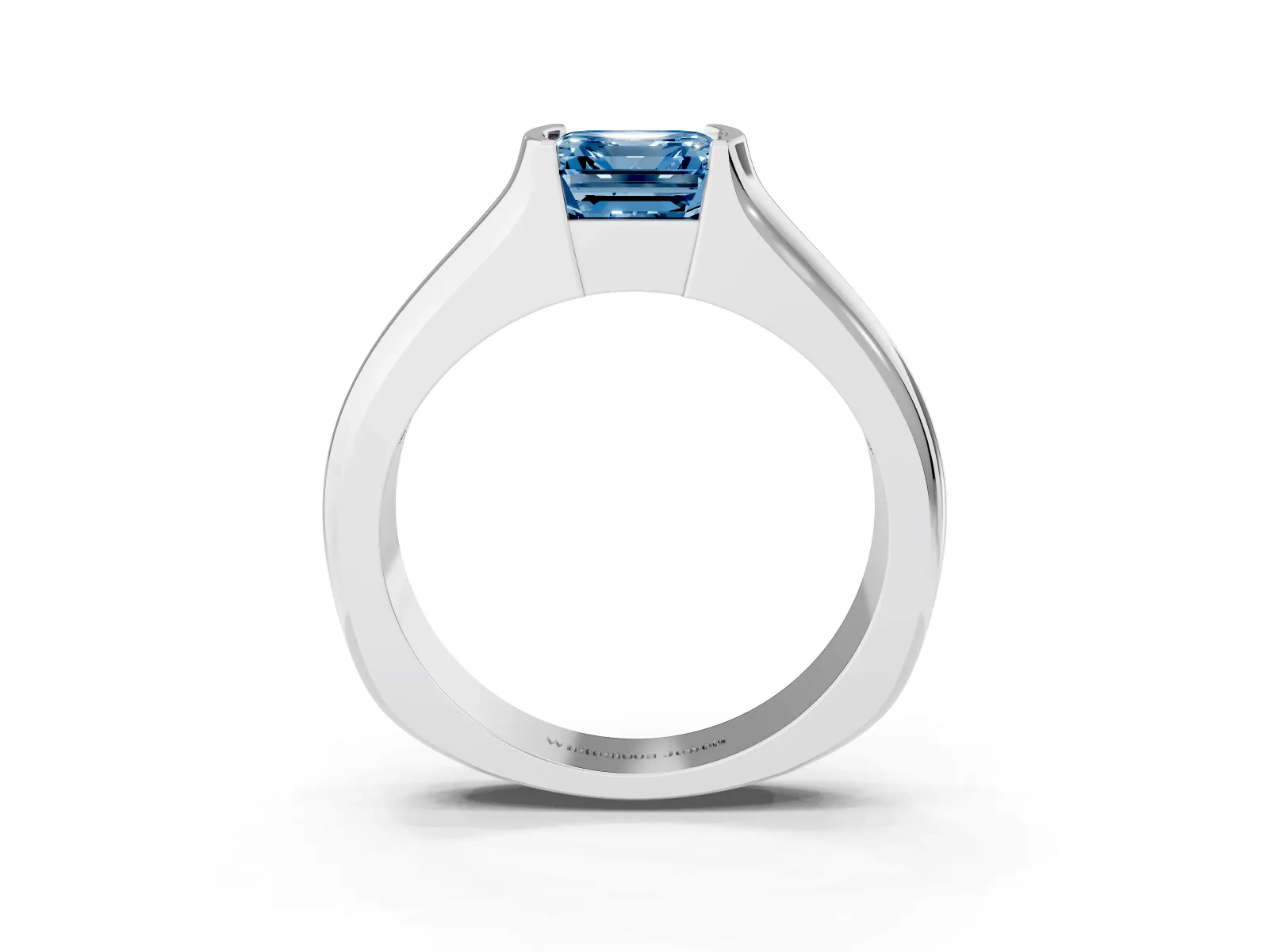 Fancy Blue Asscher Cut Solitaire Bezel Set Diamond Ring with Wide Band Platinum