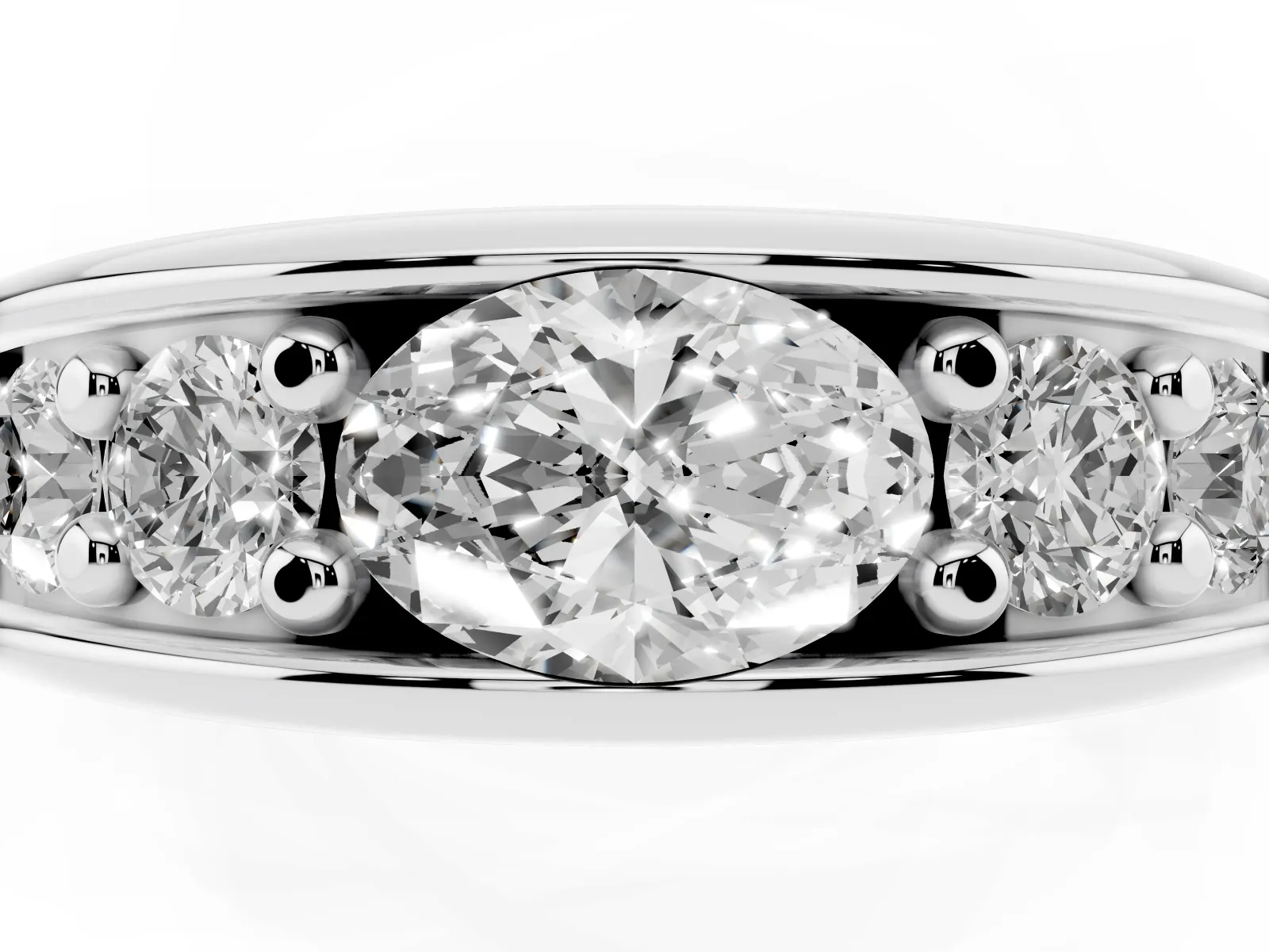 Oval Diamond Mens Ring with Round Diamond Accents Platinum